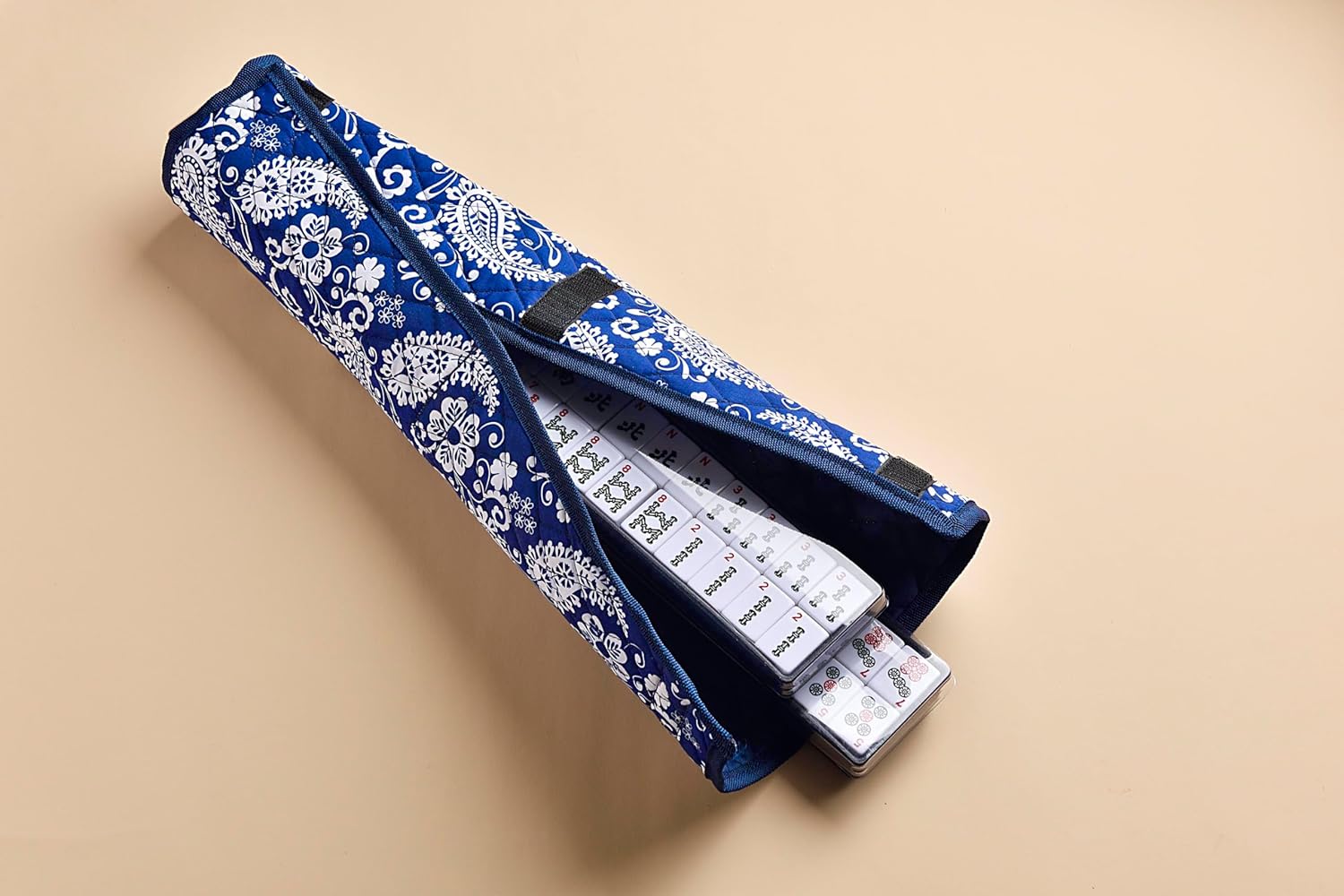 Mose Cafolo American Mahjong Set, Blue Paisley Carrying Bag,166 Premium White Tiles,4 All-in-One Color Rack/Pushers Complete Mahjong Tiles Set (Ma Jong, Mah-Jongg, Majiang)