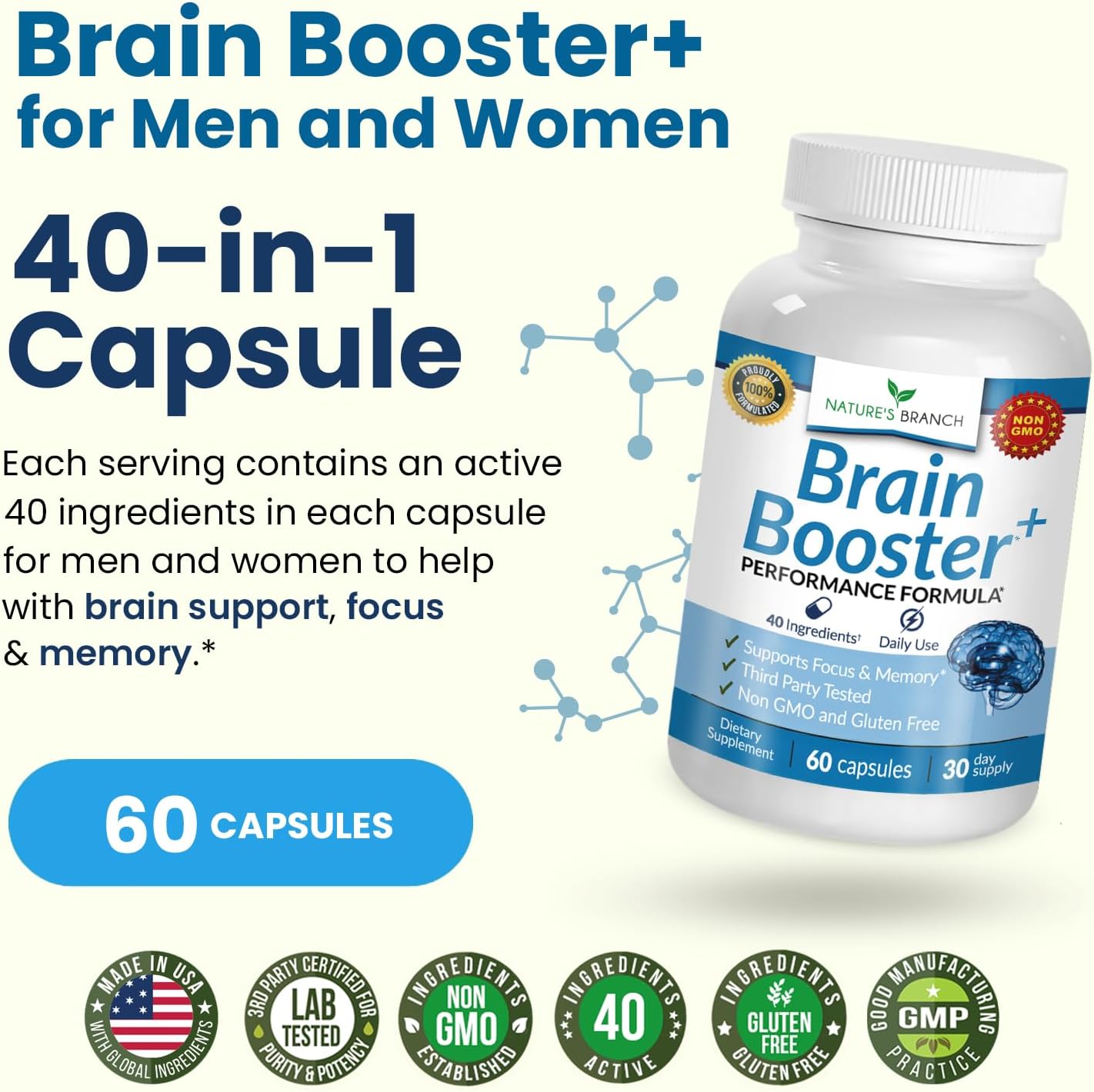 40-in-1 Brain Booster Supplement for Focus, Memory, Clarity