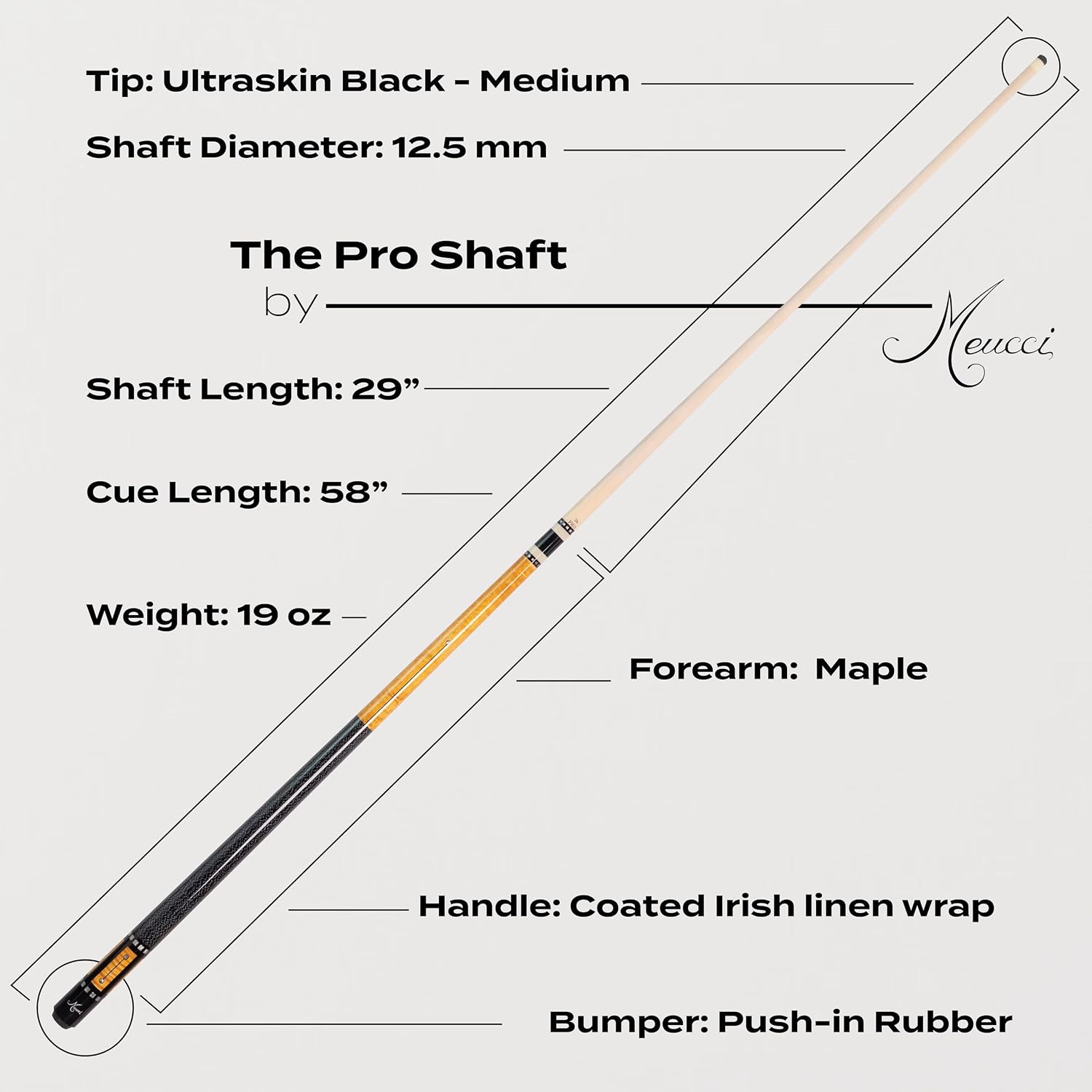 Meucci Pool Cue-Recession Buster 5-Pool Stick with Curly Maple Forearm-High Impact Cue Tips-Coated Irish Linen Wrap-19 Oz Low Deflection Pool Cue