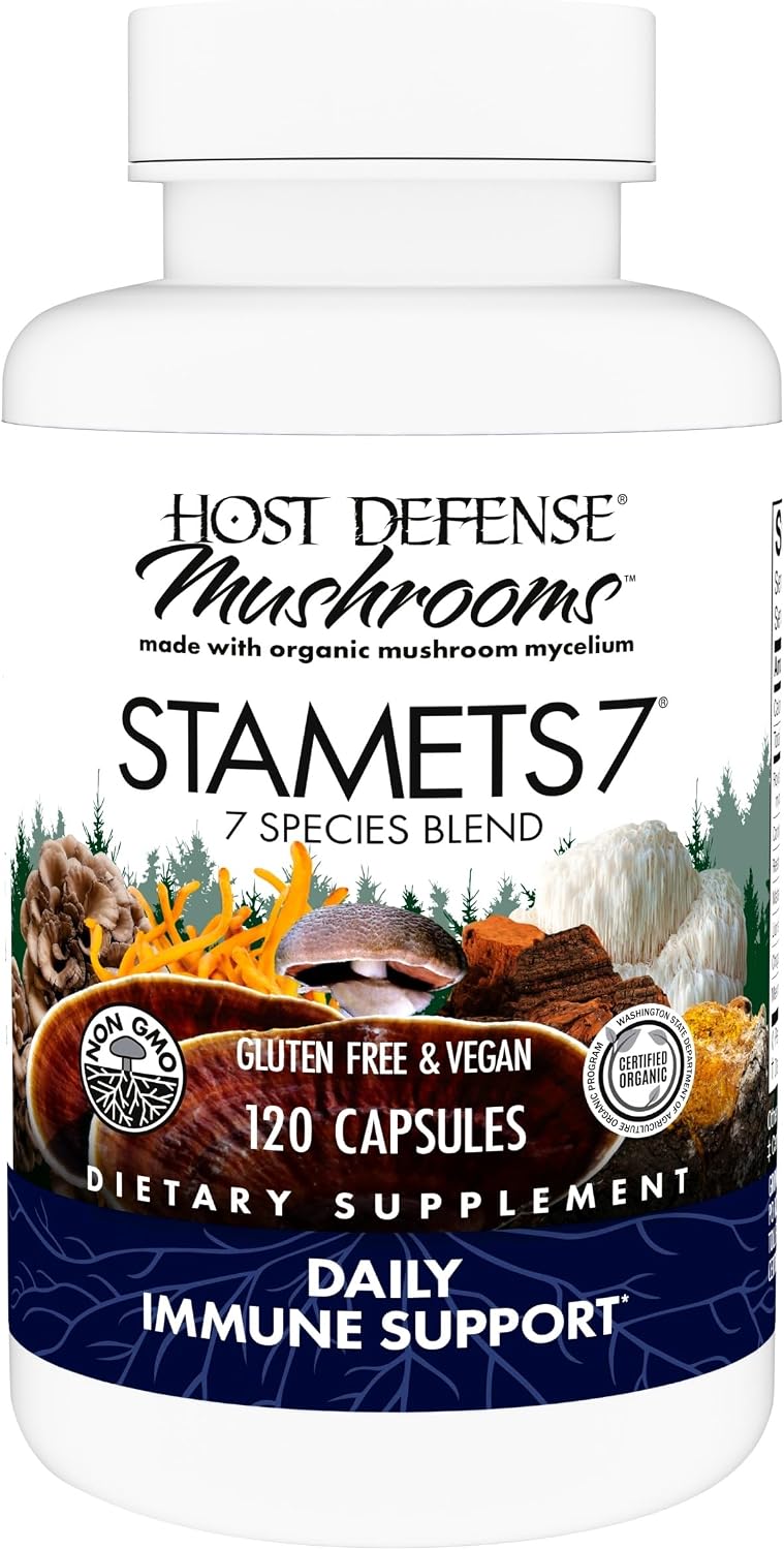 Host Defense Stamets 7-7 Species Blend - Mushroom Supplement for Immune Support - Includes Royal Sun Blazei, Cordyceps, Reishi, Maitake, Lion's Mane, Chaga & Mesima - 60 Capsules (30 Servings)*