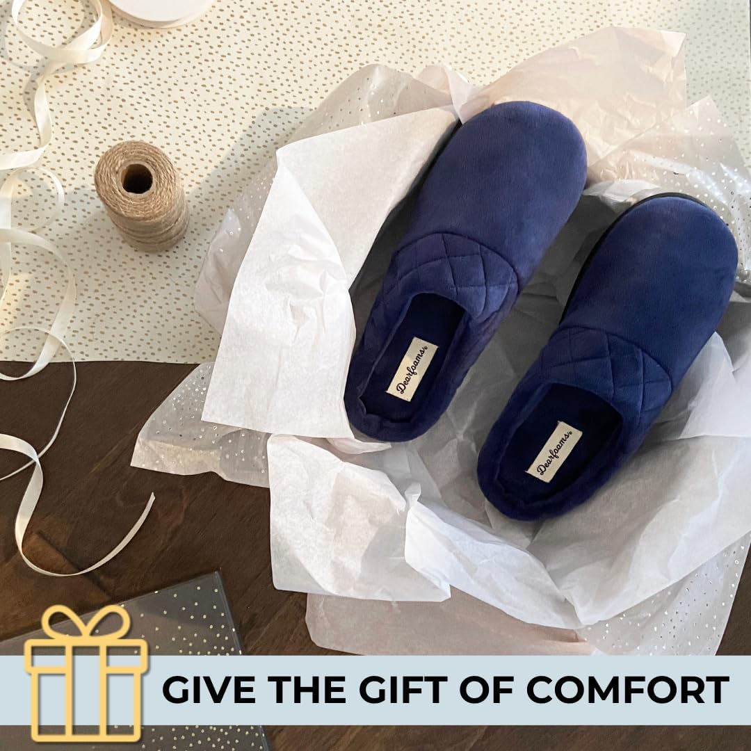 Dearfoams Women's Lightweight Memory Foam Indoor House Slipper Darcy Velour Clog with Wide Widths