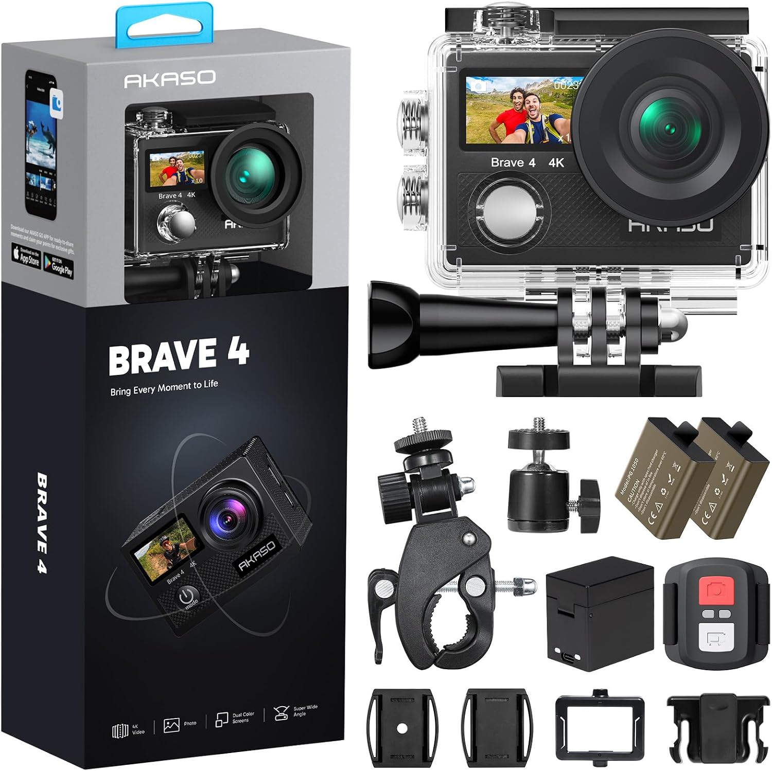 AKASO Brave 4 Action Camera 4K30 Ultra Hd Waterproof Underwater Camera | 20MP EIS WiFi Remote Control 170° FOV 5X Zoom Sport Camera for Snorkel