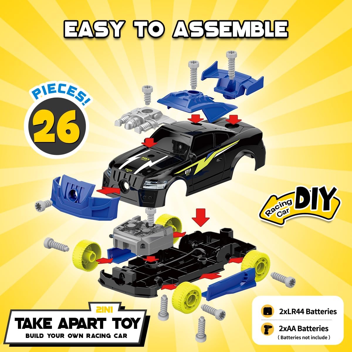 GILOBABY Take Apart Toys for Boys, STEM Building Set with Electric Drill | 26PCS Take Apart Toy, Kid-Safe Electric Drill, Dynamic Lights & Sounds