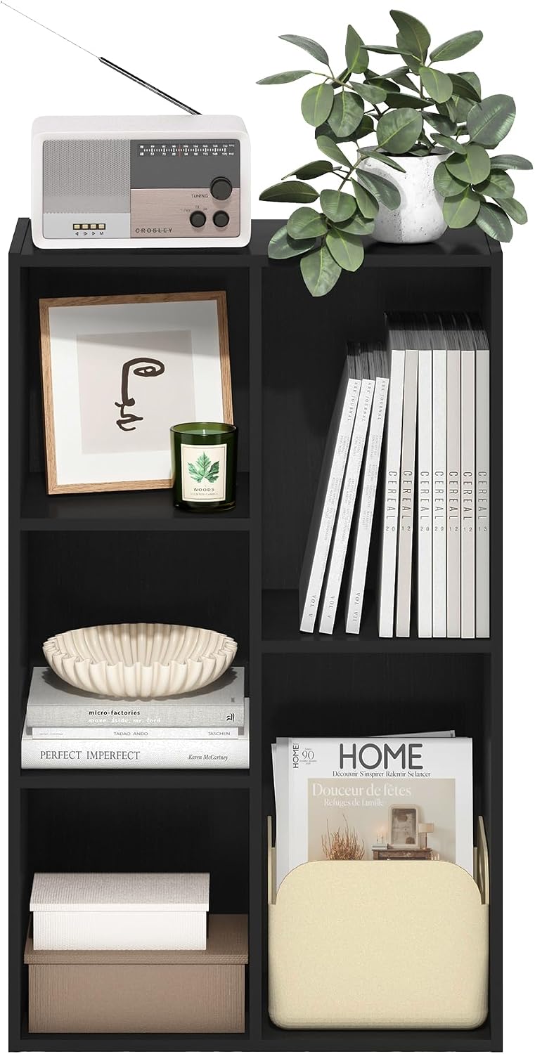Furinno LUDER Book Shelf, 5-Cube Bookshelf, Easy Assembly Bookcase with Open Shelves, 9.4 x 19.7 x 31.5, for Living Room, Bedroom, Home Office, Darkwood