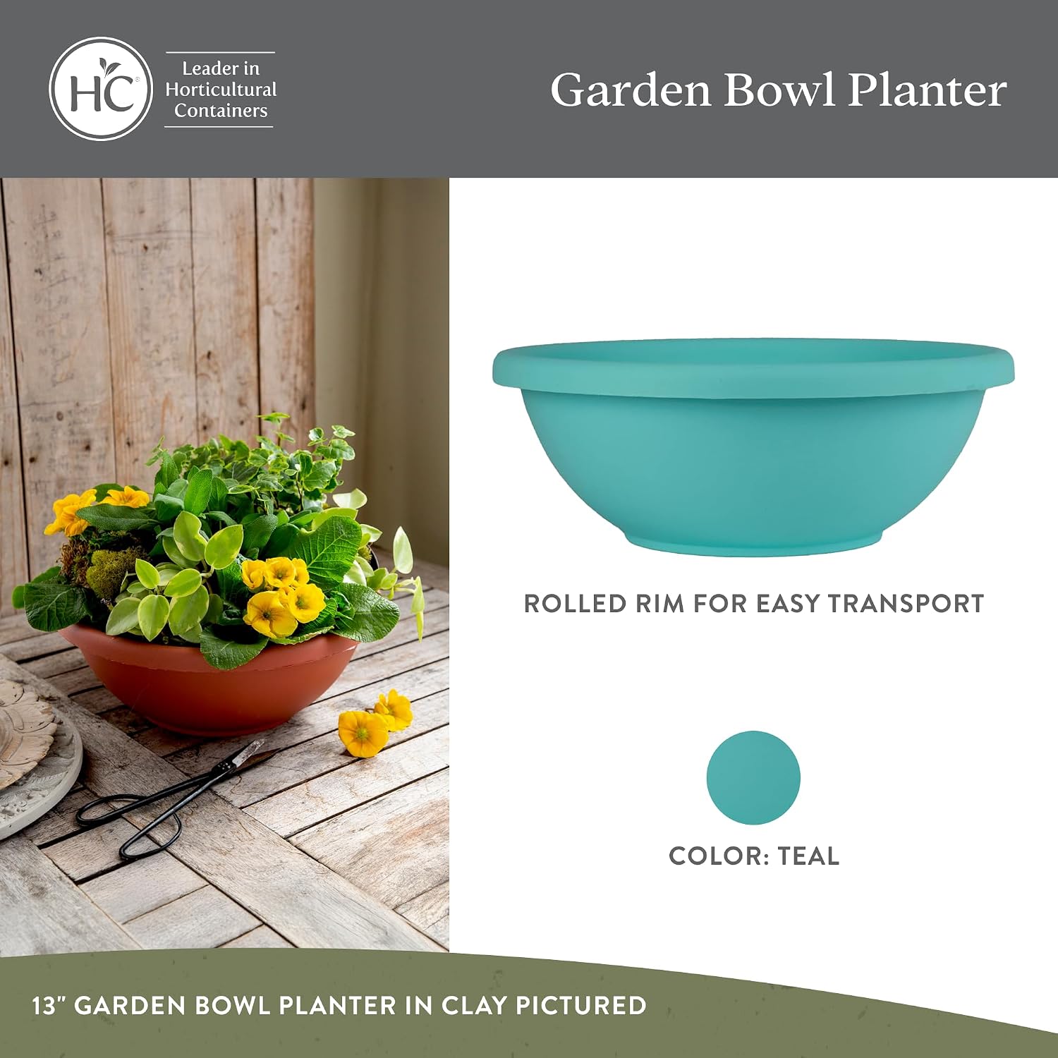 The HC Companies Shallow Planter with Drainage - Contemporary Garden Bowl Planter for Flowers, Herbs & More - Round Succulent Planter Pot for Indoors and Outdoors (20" Clay, Pack of 1)