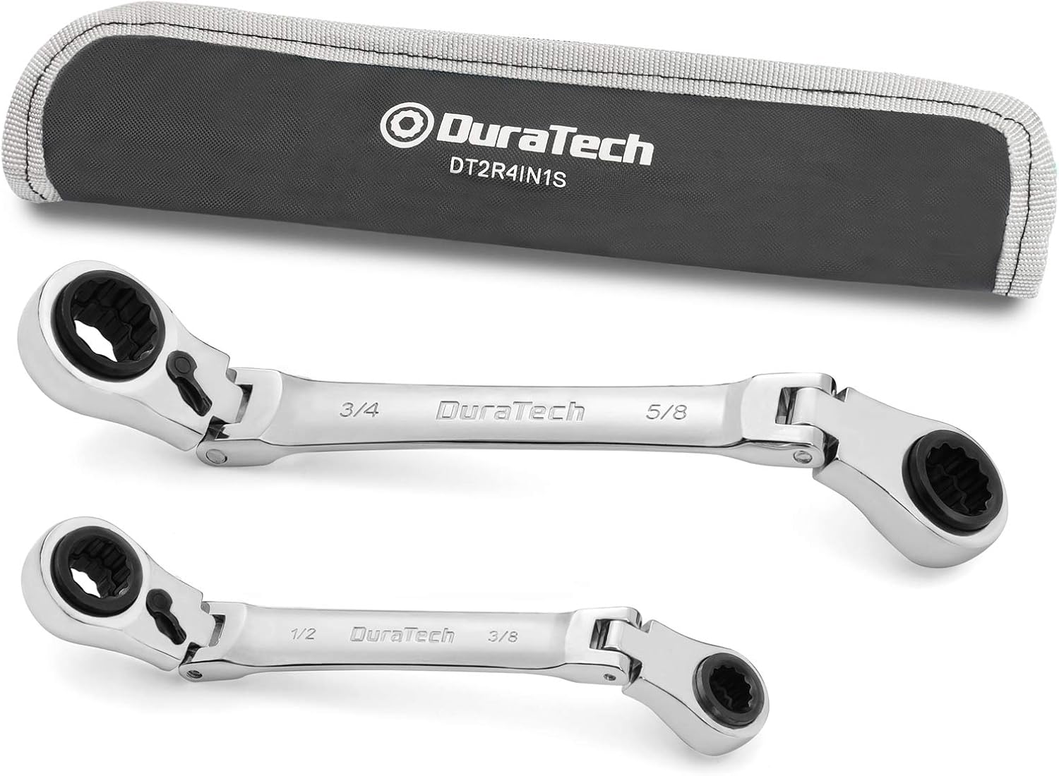 DURATECH 4-in-1 Flex-Head Ratcheting Wrench Set, 2-Piece, SAE