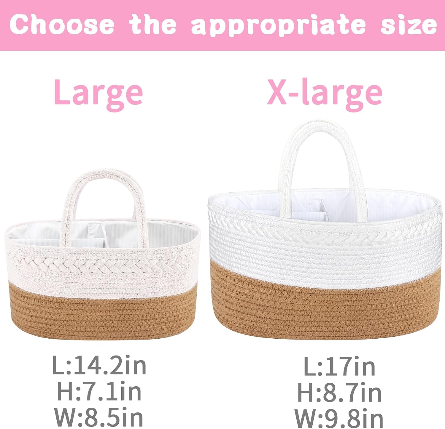 ABenkle Baby Diaper Caddy, Nursery Storage Bin and Car Organizer for Diapers and Baby Wipes, Cotton Rope Diaper Basket Caddy