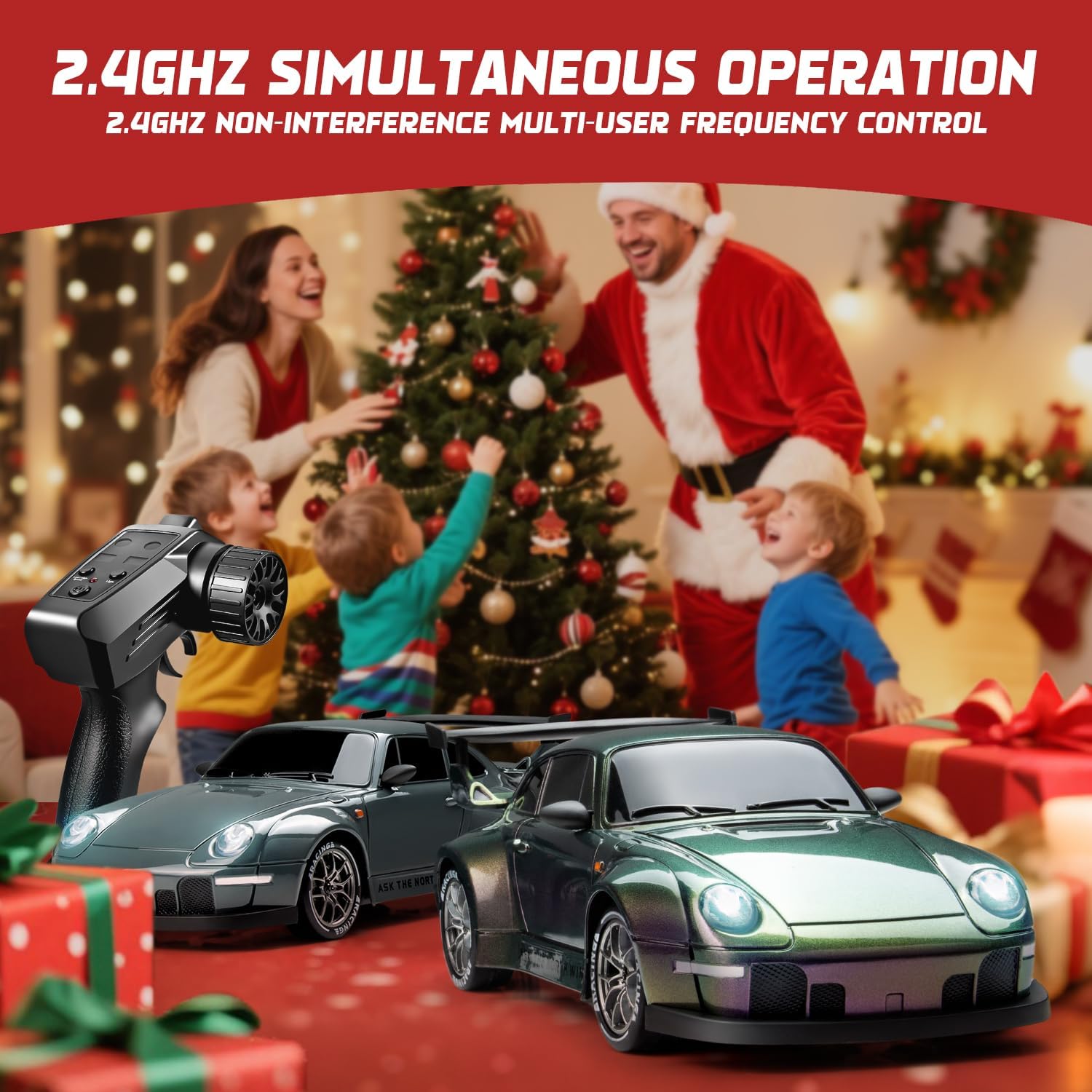 RC Drift Car Purple Racing Livery 1/24 Remote Control Car for Adult | 20KM/H 4WD Low/High Speed RC Cars with LED Lights, Extra Drifting Tires, Vehicle for Kids Boys Girls Beginners Indoor Outdoor