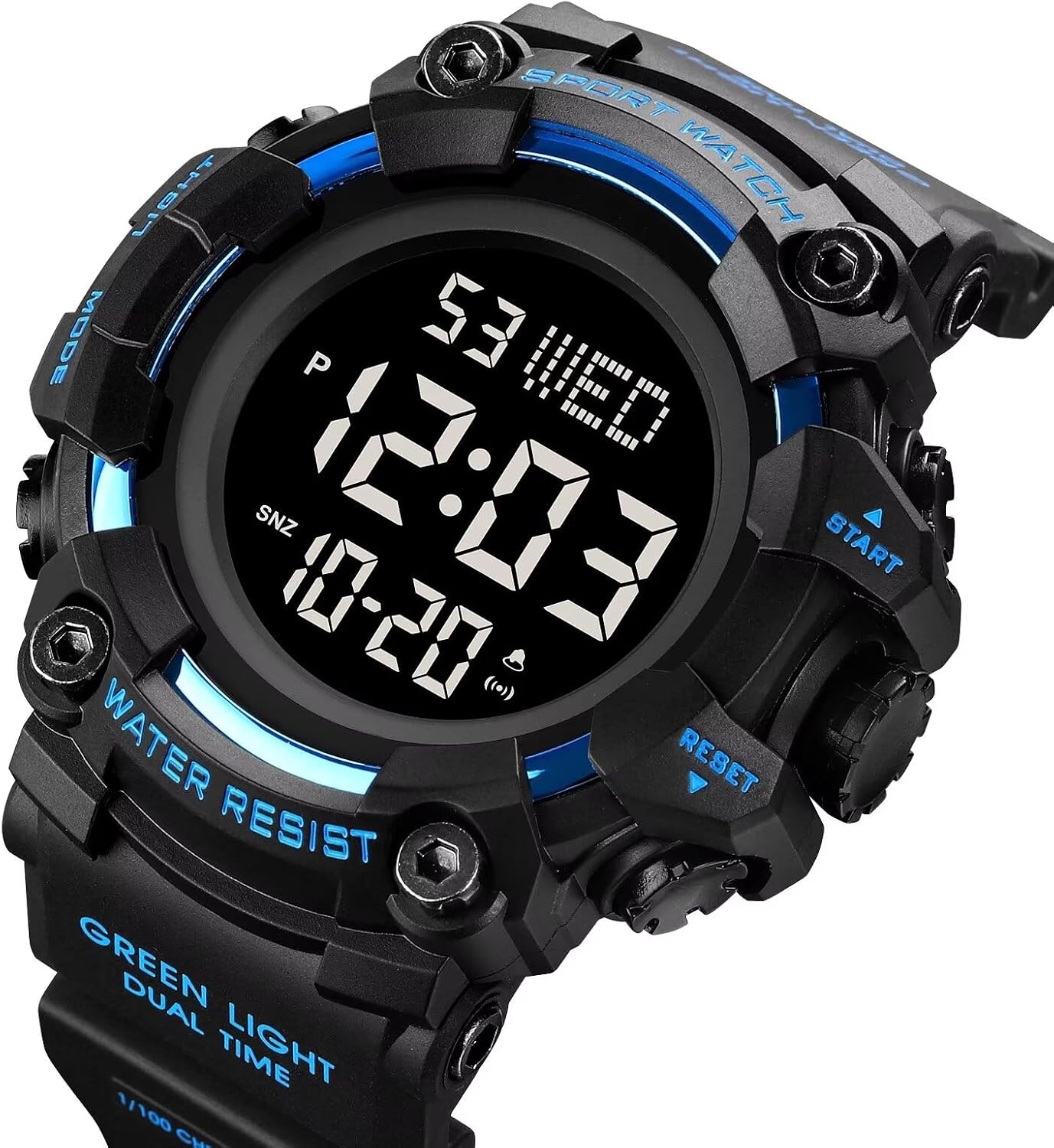 Gosasa Men Sport Watch Countdown Stopwatch Watch Mens Wrist Watch Waterproof LED Electronic Digital Male Watch 12/24 Hour Multifunctional Watch