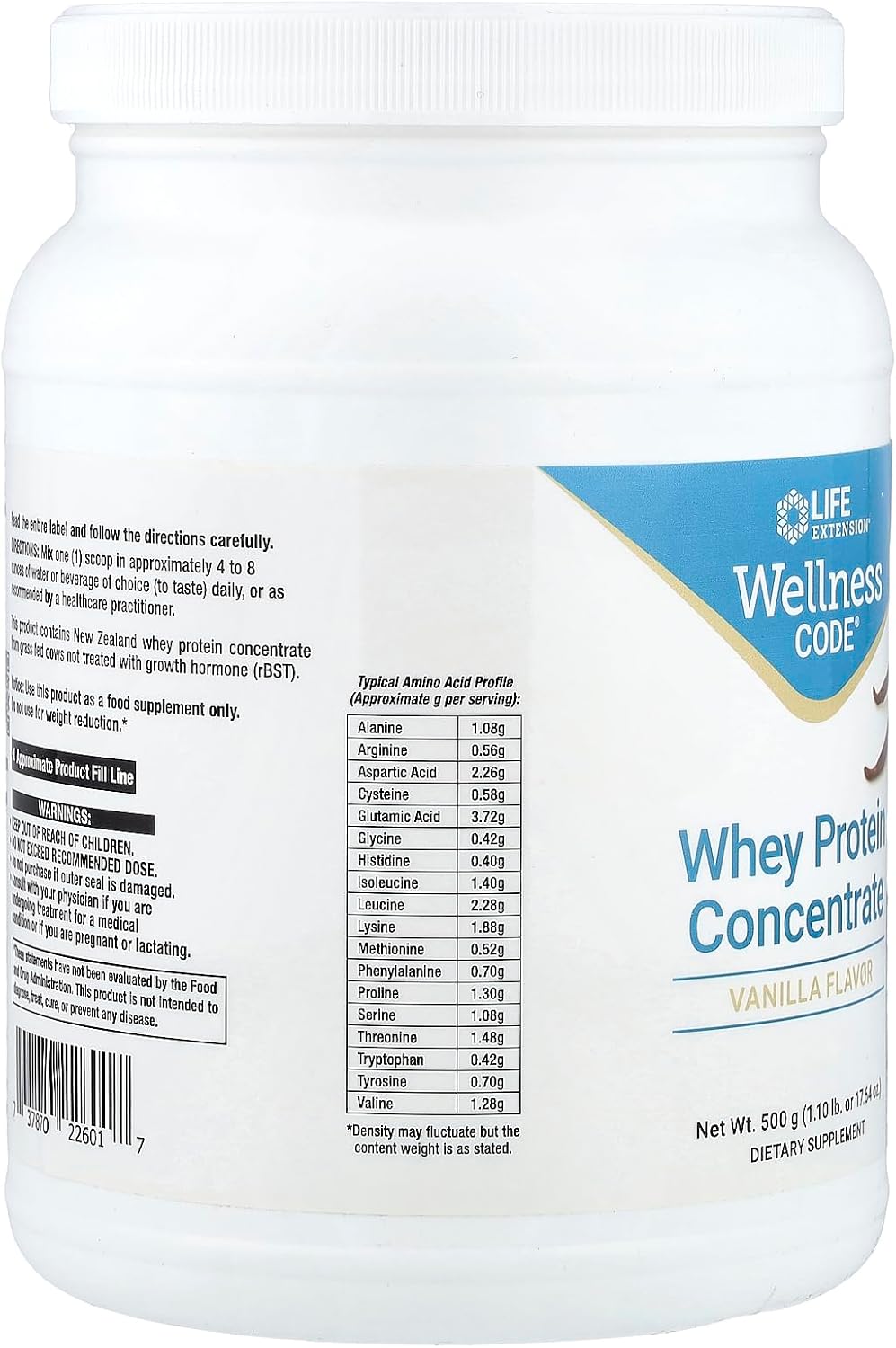 Life Extension Wellness Code Whey Protein Concentrate 20g Muscle Growth & Immune Health - Sourced From Grass-Fed, Free-Range, Hormone-Free Cows