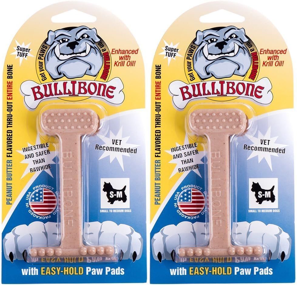 Bullibone Nylon Dog Chew Toy for Aggressive Chewers - Dental Hygiene Bone with Beef Flavor, Durable Tough Chew Toys for Small Dogs, Indestructible Dog Bone - 3 Pack