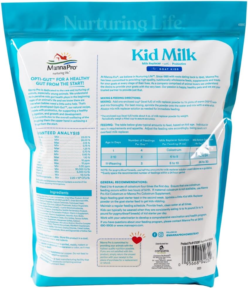 Manna Pro Goat Kid Milk Replacer with Opti-Gut, 4 lb Bag | High-Protein Milk Replacer, Opti-Gut Digestive Support, Easy-to-Mix Formula, Supports Healthy Kid Goat Growth