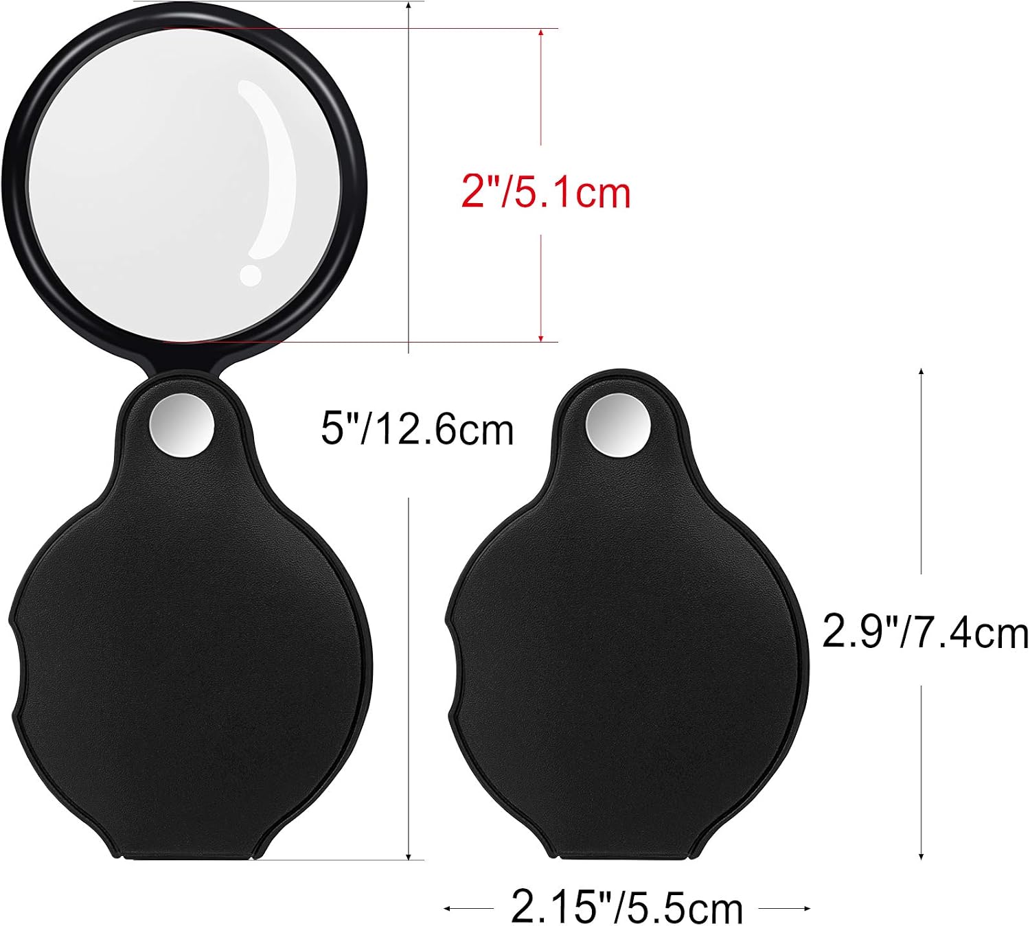 5PCS 10X Pocket Magnifying Glass Small Magnifying Glass with Black Rotating Protective for Reading, Books, Jewelry