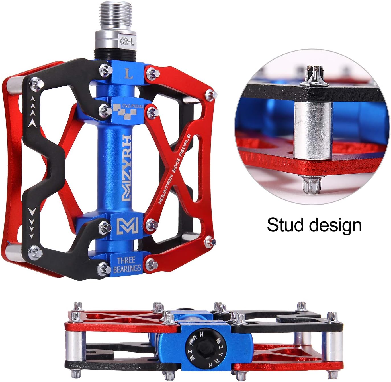 MZYRH Mountain Bike Pedals, Ultra Strong Colorful CNC Machined 9/16" Cycling Sealed 3 Bearing Pedals