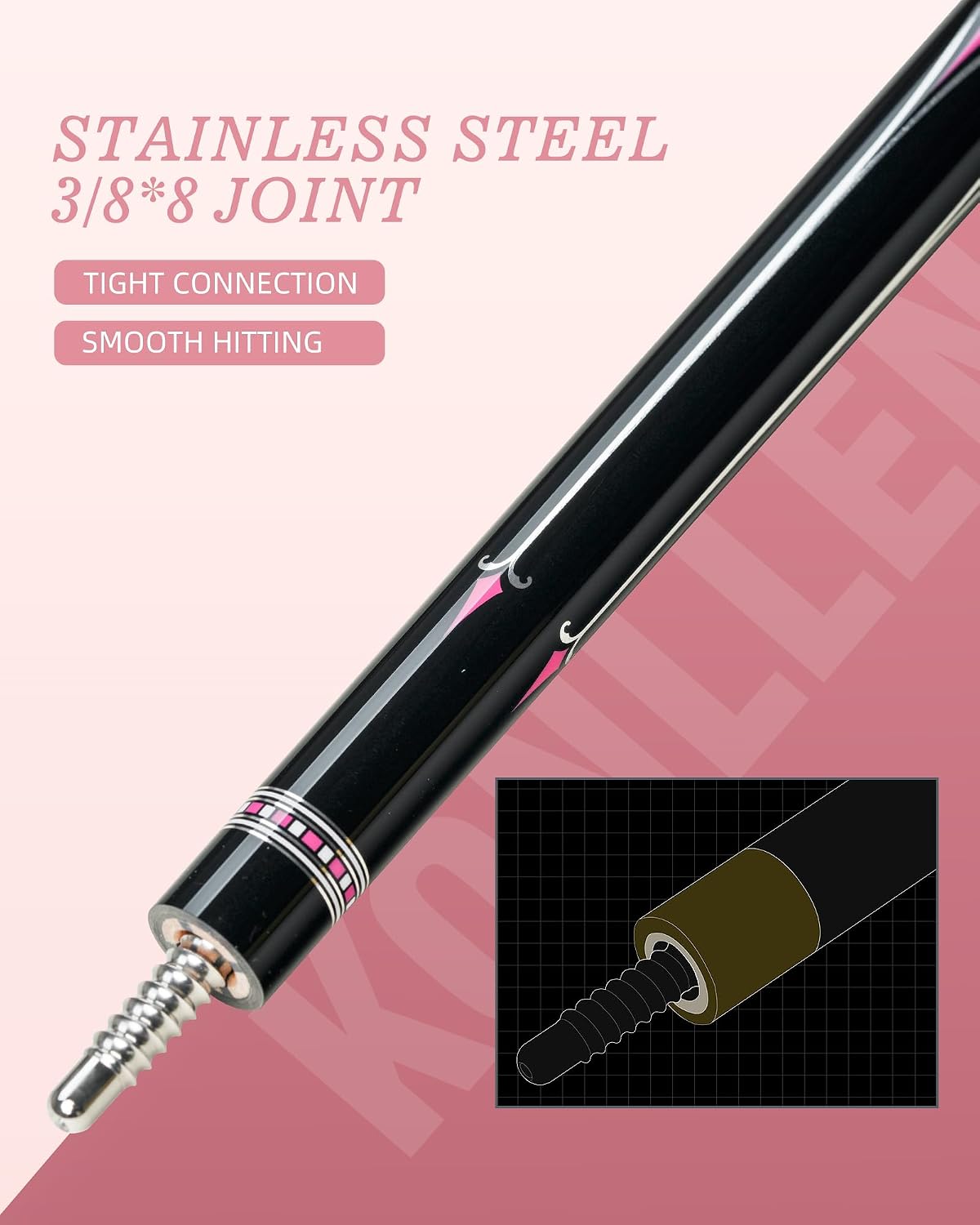 KONLLEN Carbon Fiber Pool Cue Stick 58-inch Professional Pool Sticks for Adults Full Carbon Technology Low Deflection Pool Cue Billiard Cues with 12.5mm Tip (Easy to Control, Pro Taper, Ultra-Smooth)