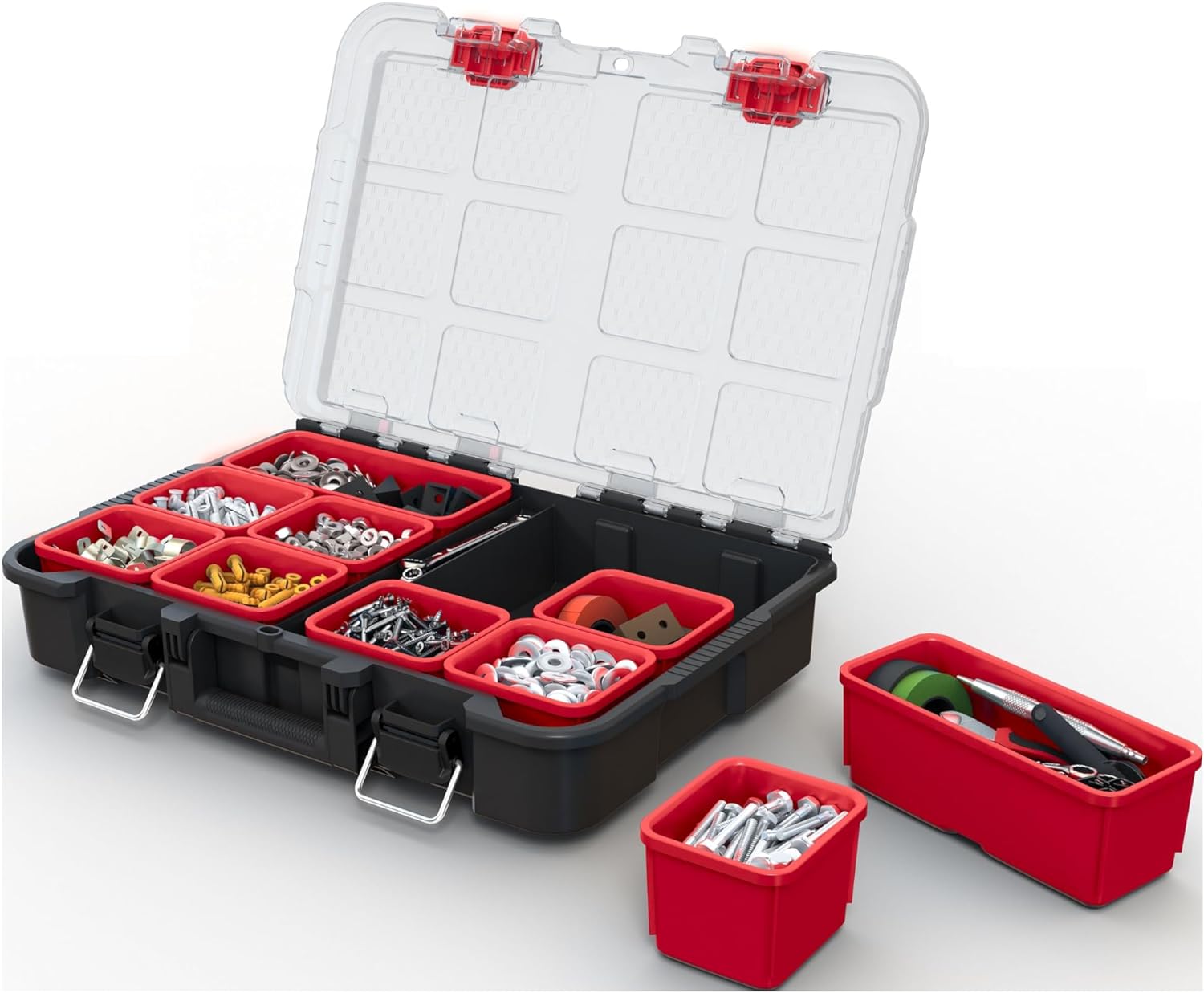 Keter Masterloader Resin Rolling Tool Box with Locking System and Removable Bins – Perfect Organization and Storage Chest for Power Drill, Tape Measure, and Screwdriver Set, Black | Black, Heavy Duty, Weatherproof, All Terrain Wheels, Durable, Easy Slide…