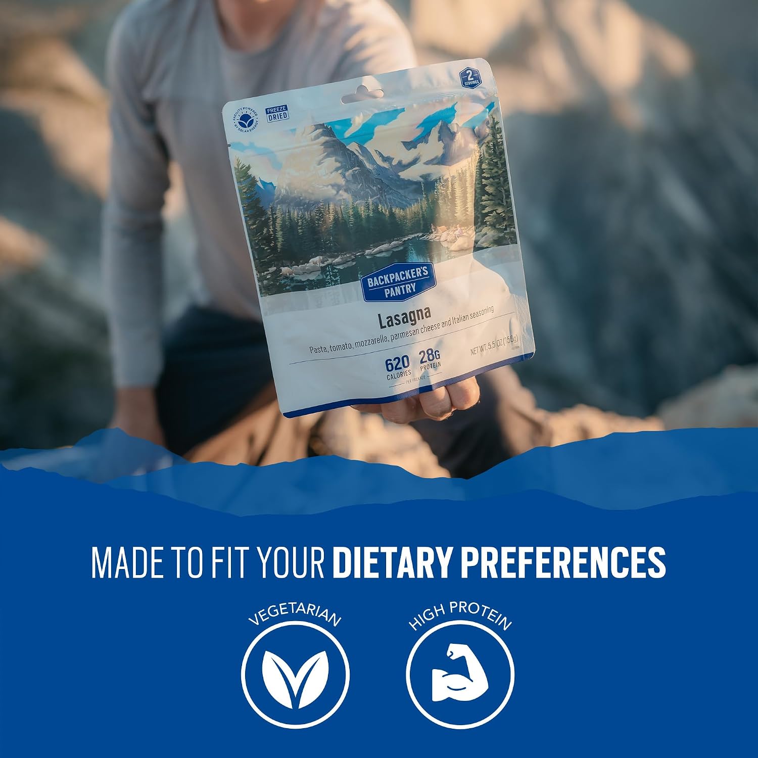 Backpacker's Pantry Lasagna | 1-Pack | 29g Protein | 620 Cal | Vegetarian, Nut Free | Made in the USA | Freeze Dried Meal & Camping Food