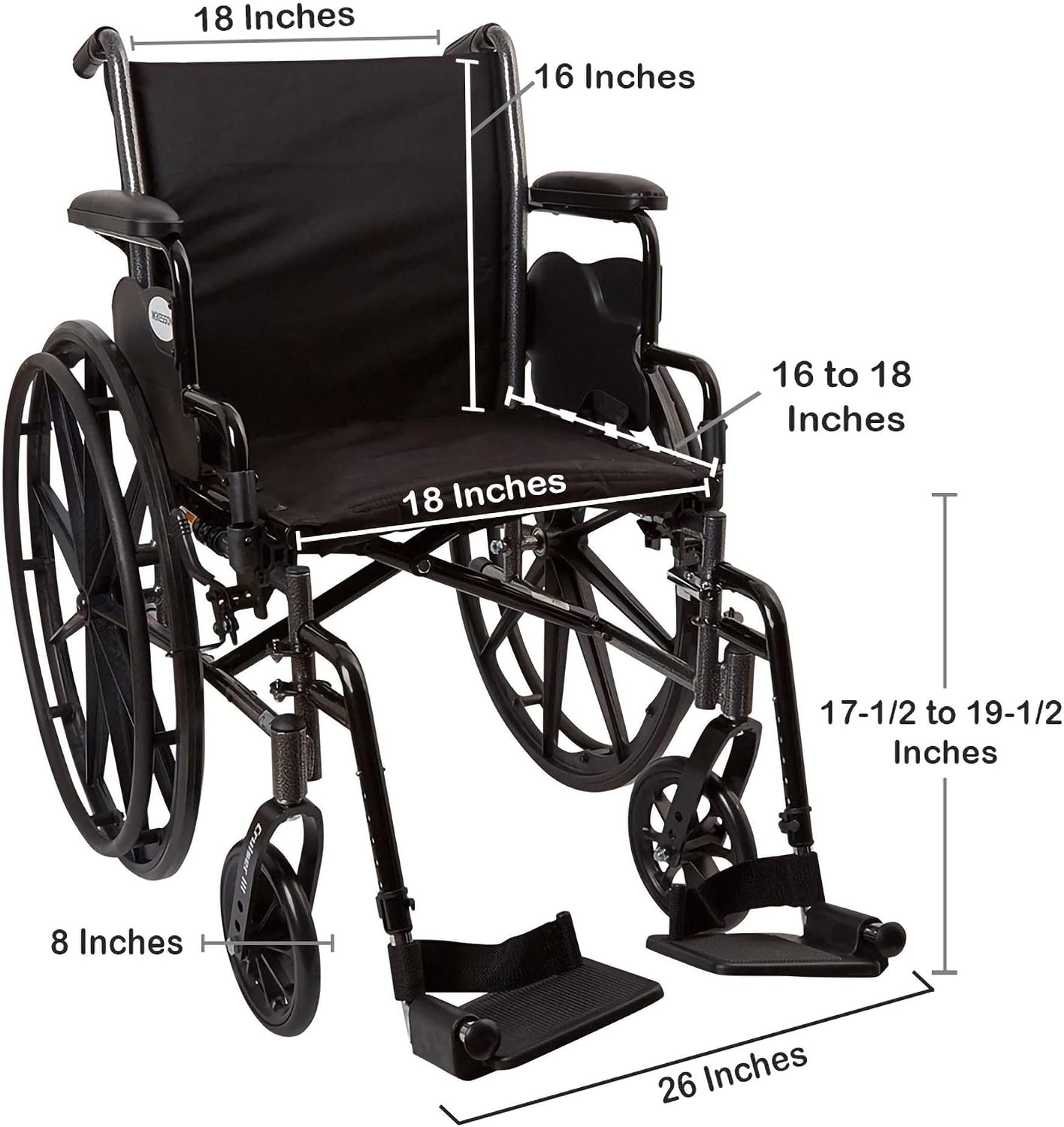McKesson Wheelchair, Black, Desk Arms, 18 in, 1 ct | Swing Away ft Leg Rest, Desk Length Arms Flip Back, Seat