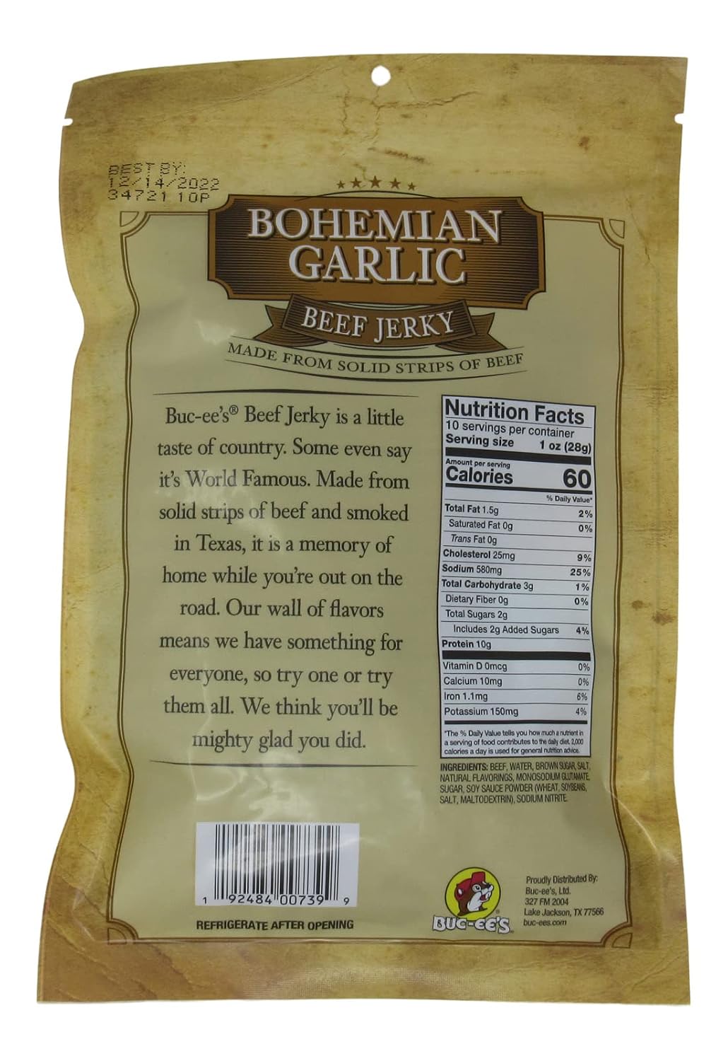 Buc-ee's Ghost Pepper Beef Jerky in a Resealable Bag, 4 Ounces