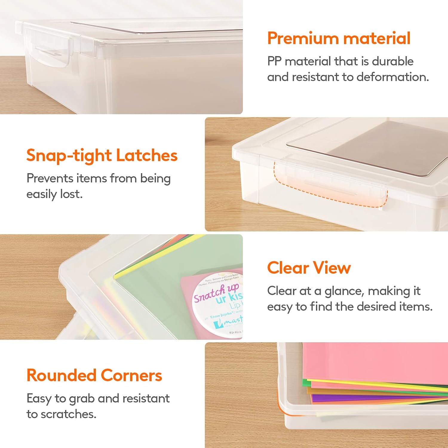 Lifewit Paper Organizer Storage with Lid, Fits 8.5" x 11" Letter, 4 Pcs | Multi-Purpose Plastic File Box with Latching Lids