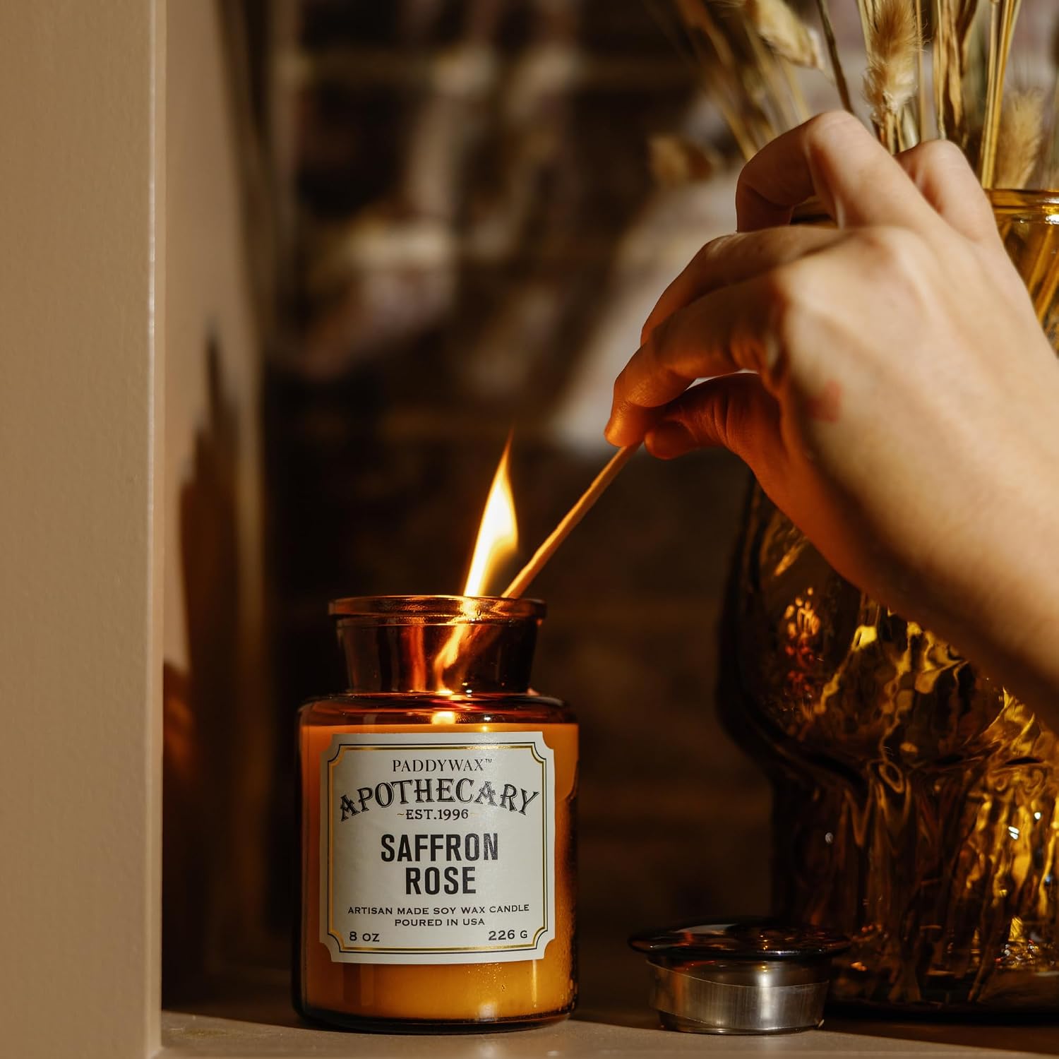 Paddywax Artisan Apothecary Scented Candle, Tobacco & Patchouli, 8 oz | With Lid, Reusable Glass Jar, Clean Burning Soy Candle, Approx. 54 Hour Burn Time
