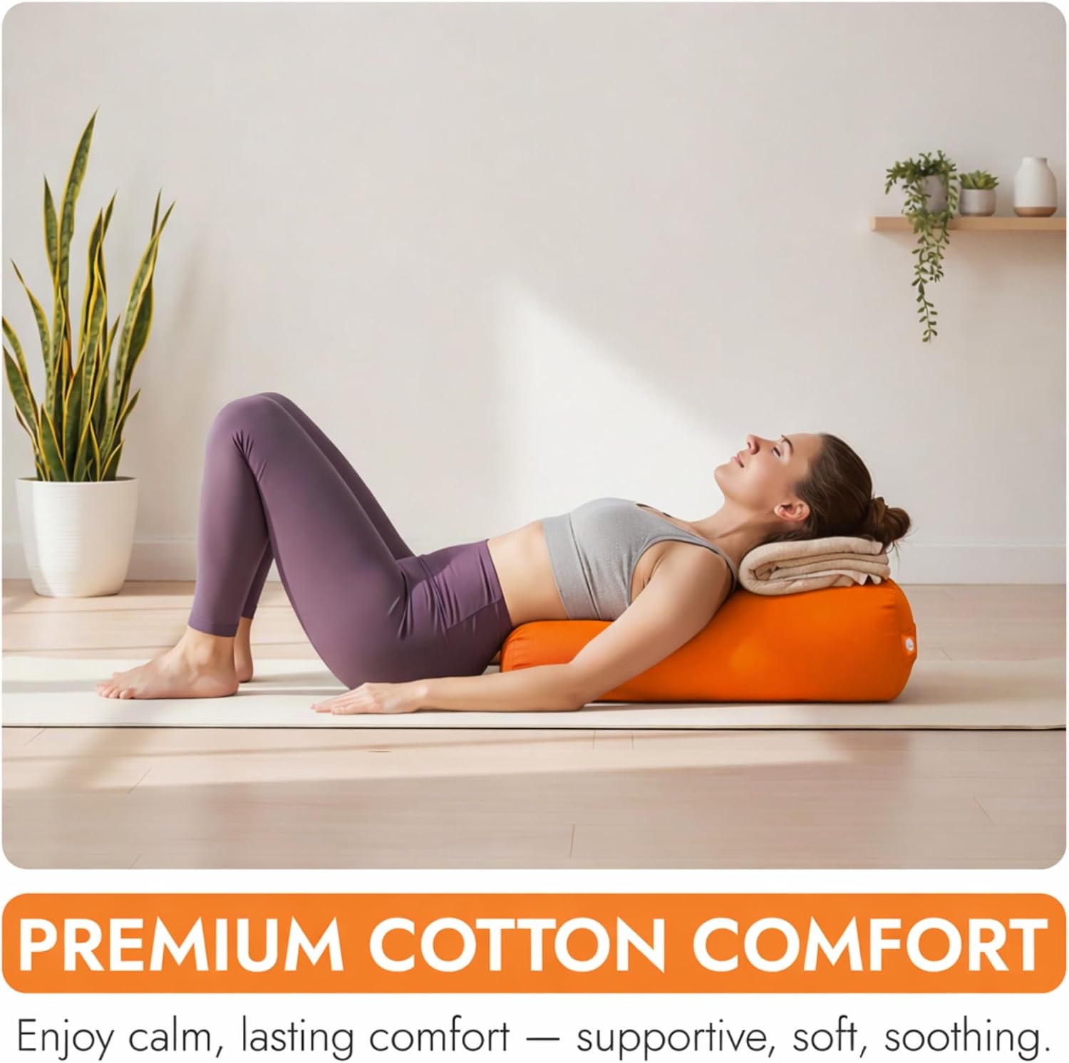 Yogikuti Iyengar Yoga Bolster for Restorative Yoga and Meditation – Lightweight Cotton Support Pillow with Handle for Easy Carry