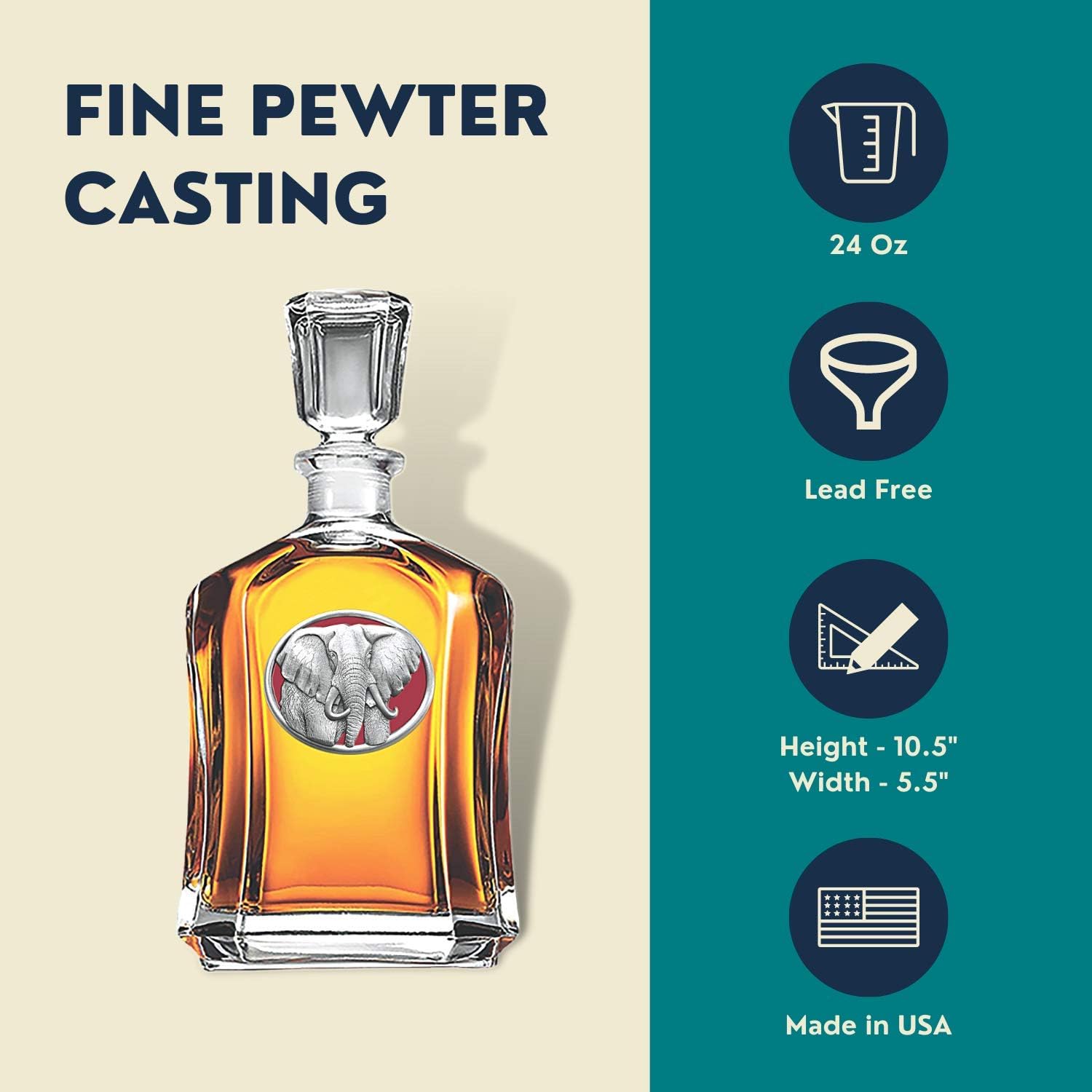 Marines Decanter – Eagle Globe & Anchor | 24 OZ Whiskey Decanter for Liquor with Airtight Stopper | Expertly Crafted Pewter Glass Clear