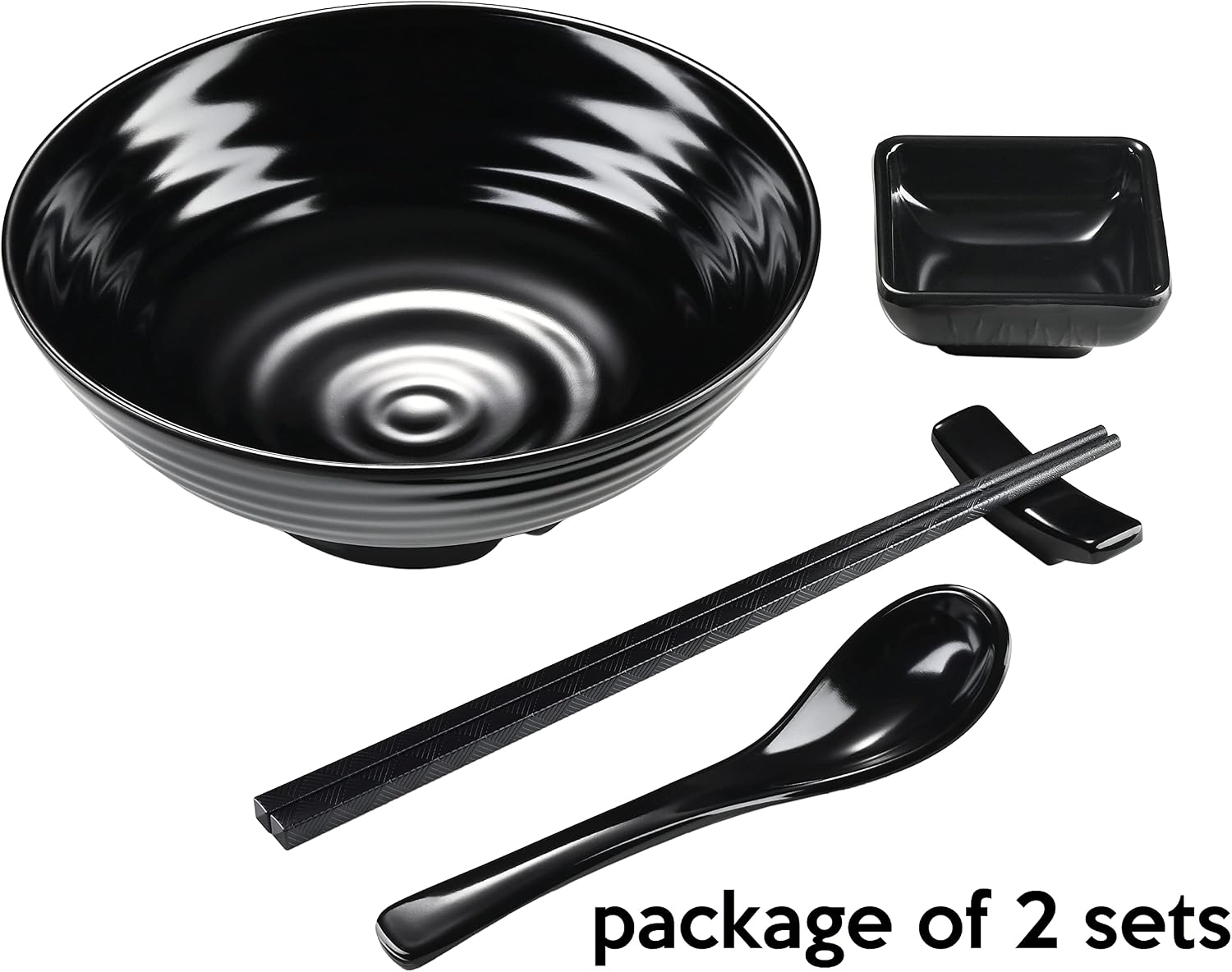 Unbreakable Ramen Bowl Set with Chopsticks and Spoon: 2 large Japanese Style Melamine Ramen Bowls