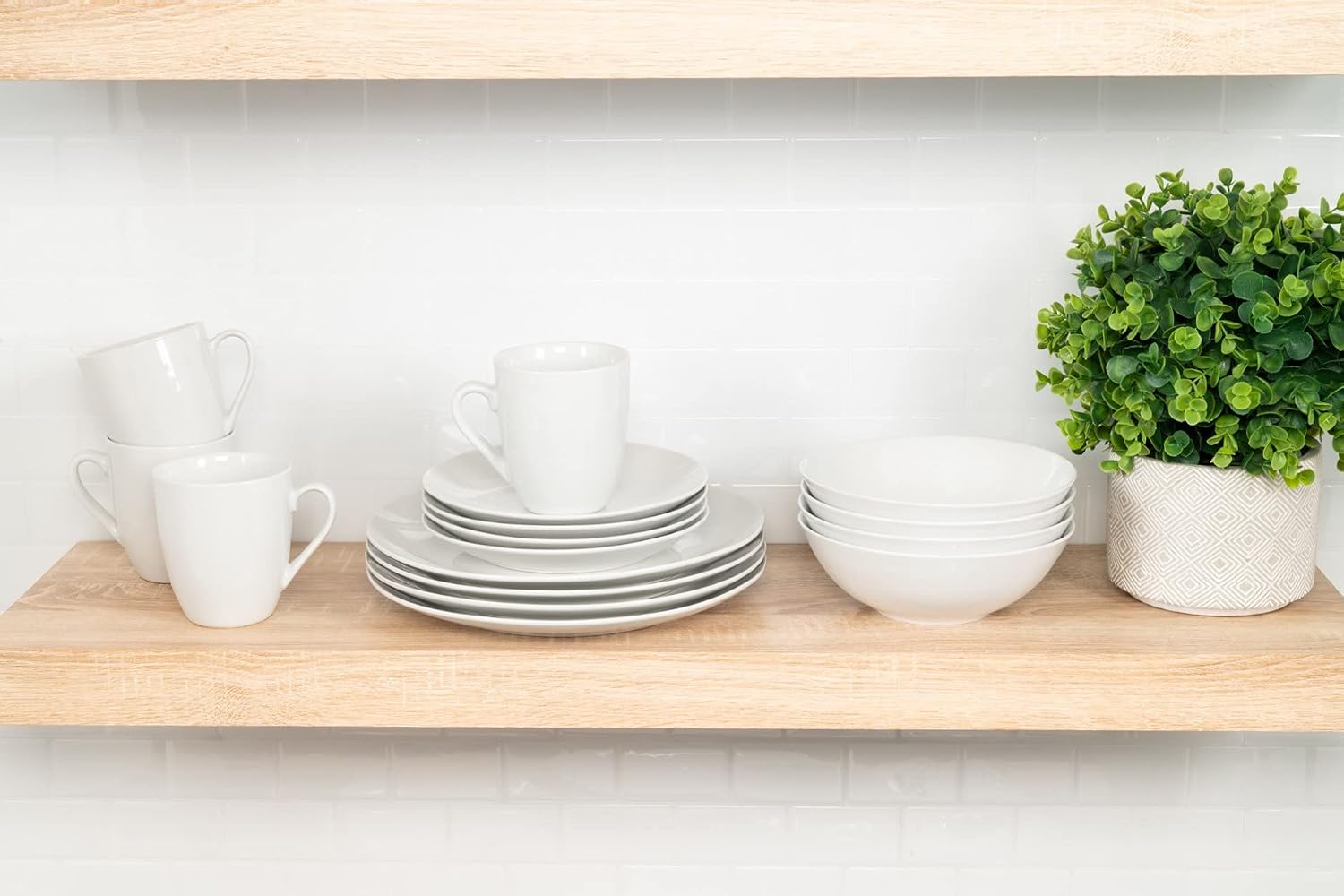 10 Strawberry Street Simply Square 16 Piece Dinnerware Set, Porcelain, White