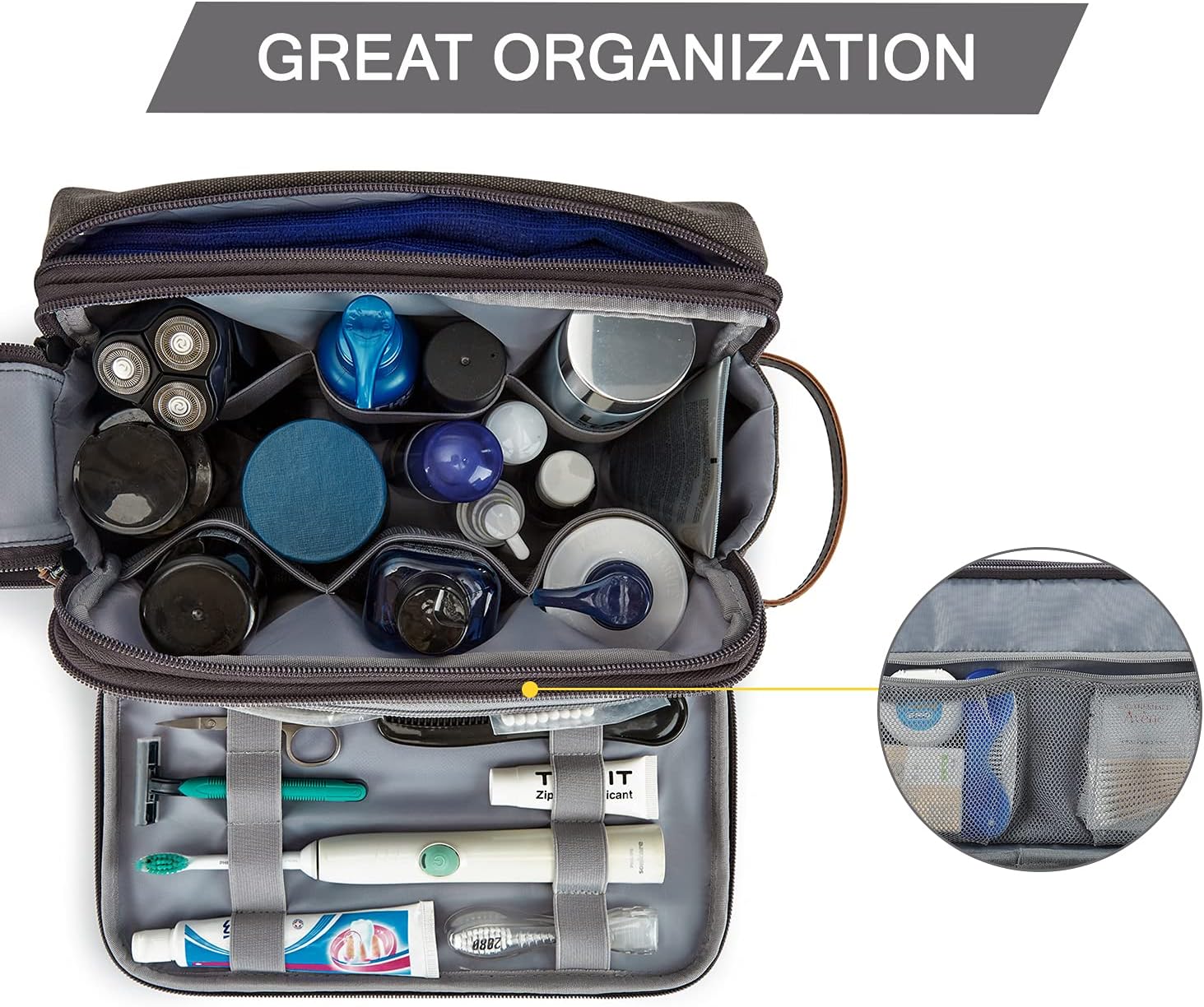 BAGSMART Toiletry Bag for Men, Canvas Travel Toiletry Organizer Dopp Kit Water-resistant Shaving Bag for Toiletries Accessories,Grey-Medium