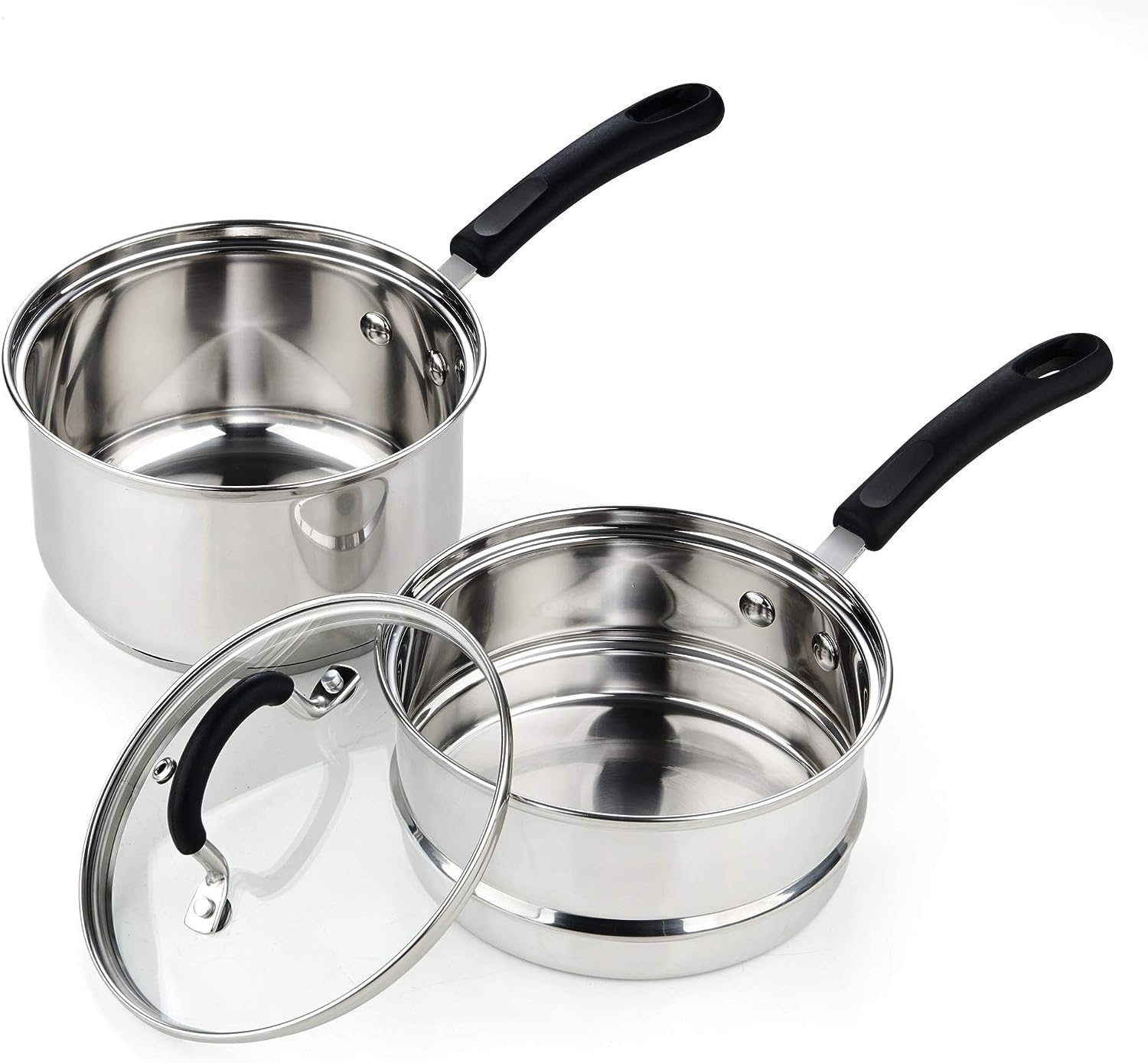 Cook N Home Double Boiler Set 1.5 Qt Insert & 2 Qt Stainless Steel Saucepan