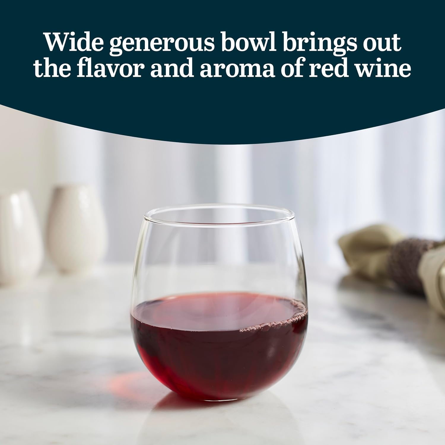 Libbey Classic Blue All-Purpose Stemless Wine Glasses Set 6, Timeless Wine Cups Set of 6, 15.25 Oz, Wine Glass Set for Dinners, Weeknights