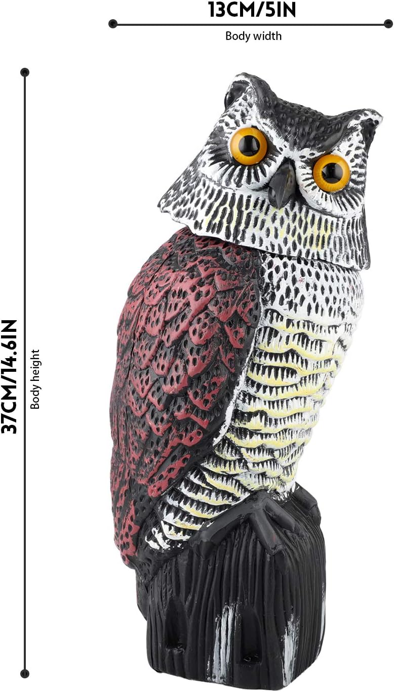 Plastic Owl Statue Decoys for Bird Control - Owl Scarecrow with Rotating Head for Garden, Yard and Outdoor Use | Scare Birds