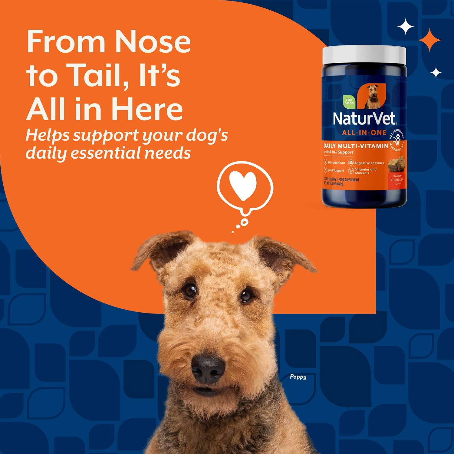NaturVet All-in-One Cat & Dog Supplement Daily Multivitamin - 13 Oz Powder | Daily Multivitamin for Dogs & Cats - Supports Digestion, Skin & Coat with Omega-3, 6, 9 in a Wheat-Free Formula, 13 Oz Powder