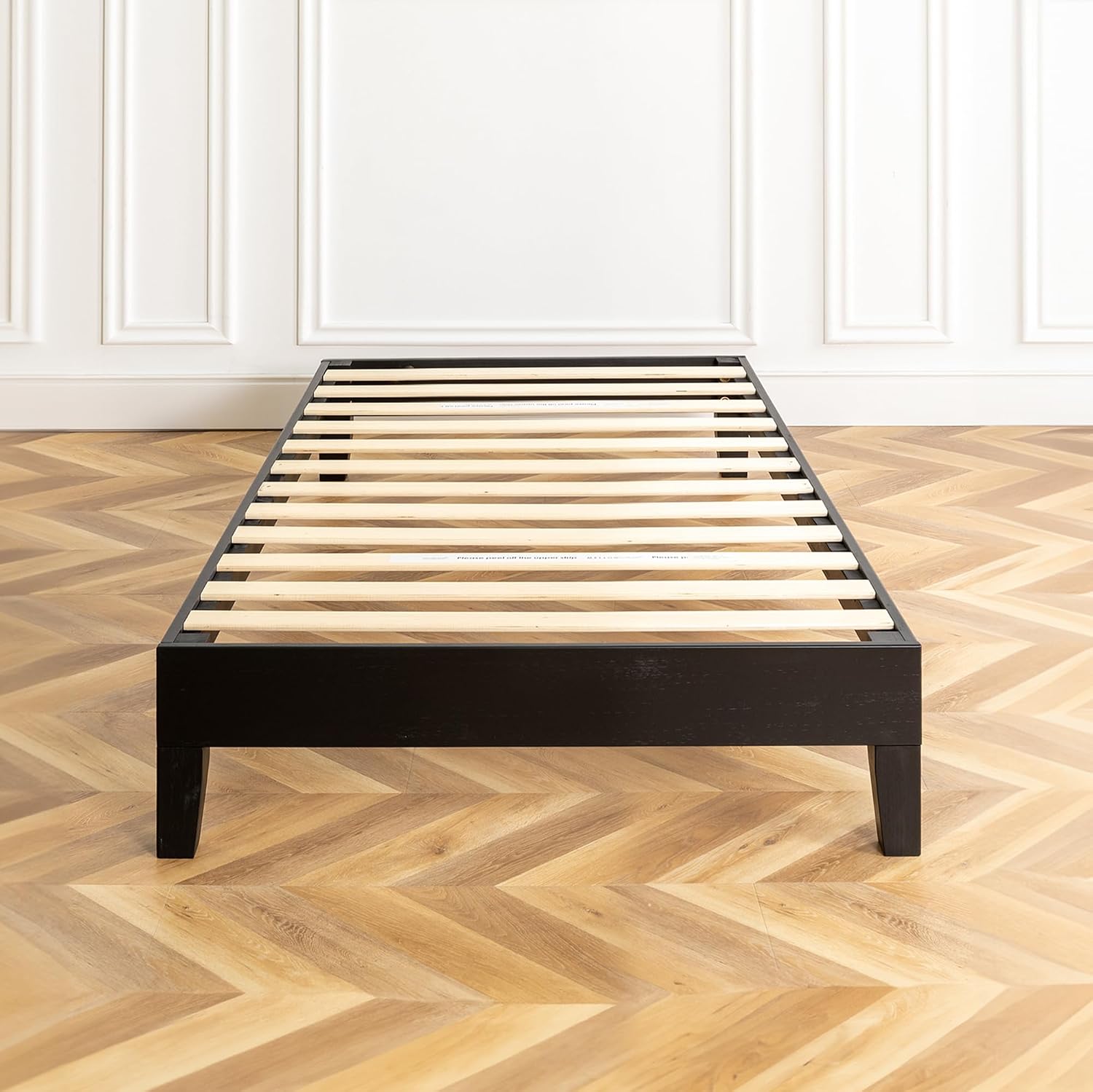Mellow Naturalista Classic - 12 Inch Solid Wood Platform Bed with Wooden Slats, No Box Spring Needed, Easy Assembly, Queen, Pine