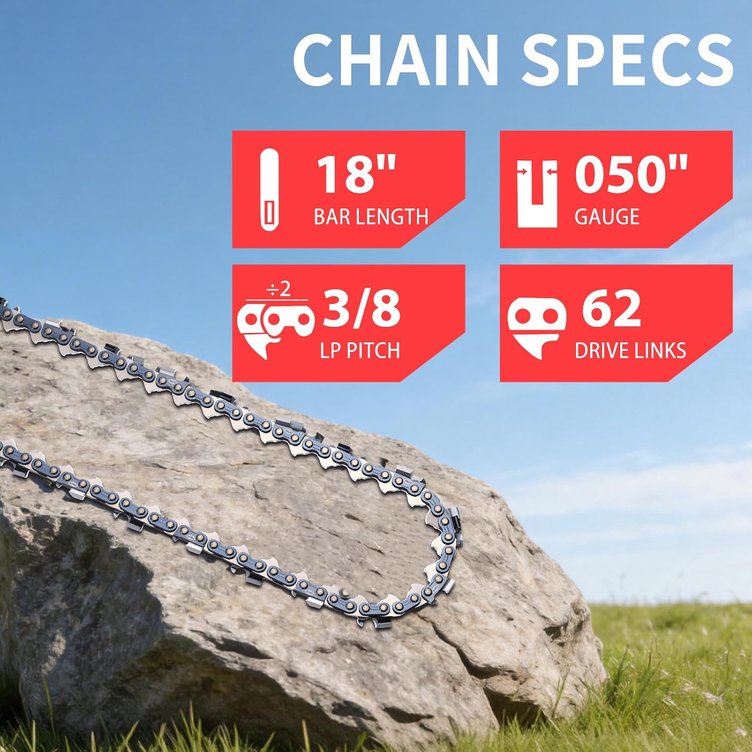 18 Inch Chainsaw Chain Replacement .325" Pitch .063" Gauge 68 Drive Links, Fits Stihl (PRE 2023 .063" Gauge) 025, MS250, MS251, 3005 008 4717-36390050068, Full Chisel, 3 Pack | P-Series