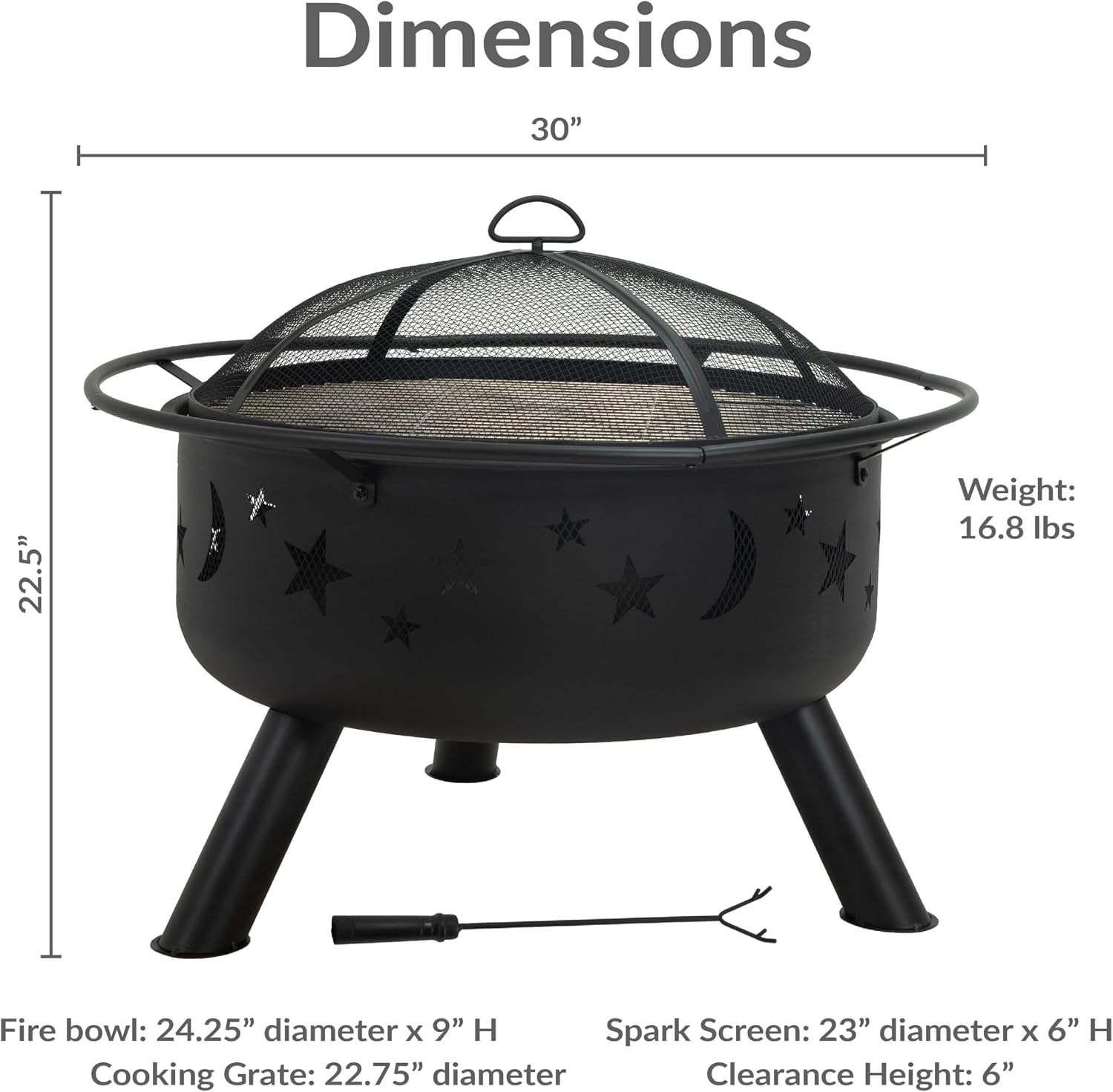 Sunnydaze Cosmic 30" Fire Pit with Cooking Grate for Outside, Wood Burning | Bronze, Heavy Duty Steel Metal, Includes Spark Screen & Poker, Round Outside Firepit for Patio, Deck, Backyard BBQ, Bonfire
