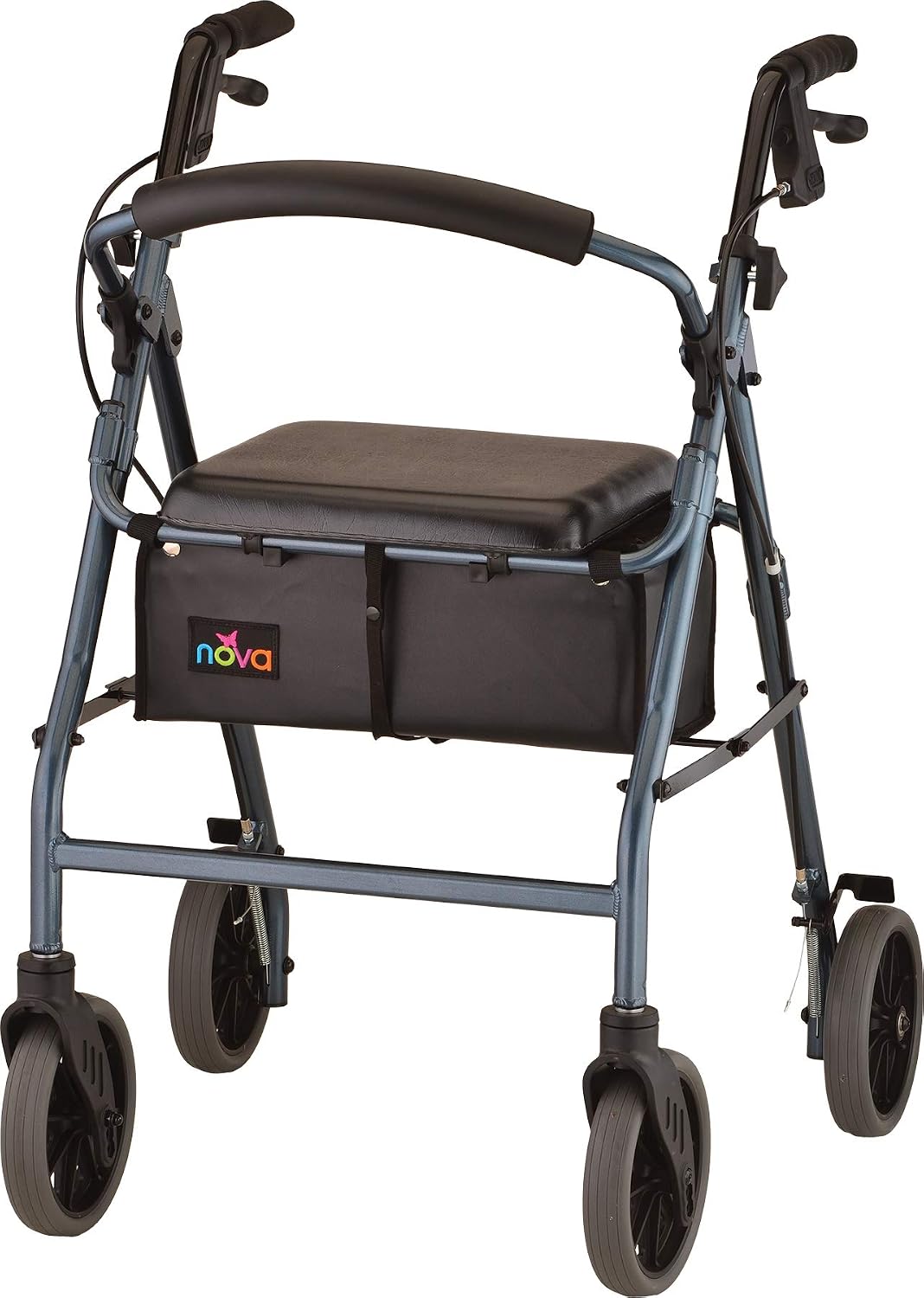 NOVA Zoom 22 Rollator Walker for Seniors, Rolling Walker with Locking Hand Brakes, Padded Seat & 8" Wheels, Lock N Load for Easy Transport & Storage, Adjustable Height 5'5"–6'1", Red