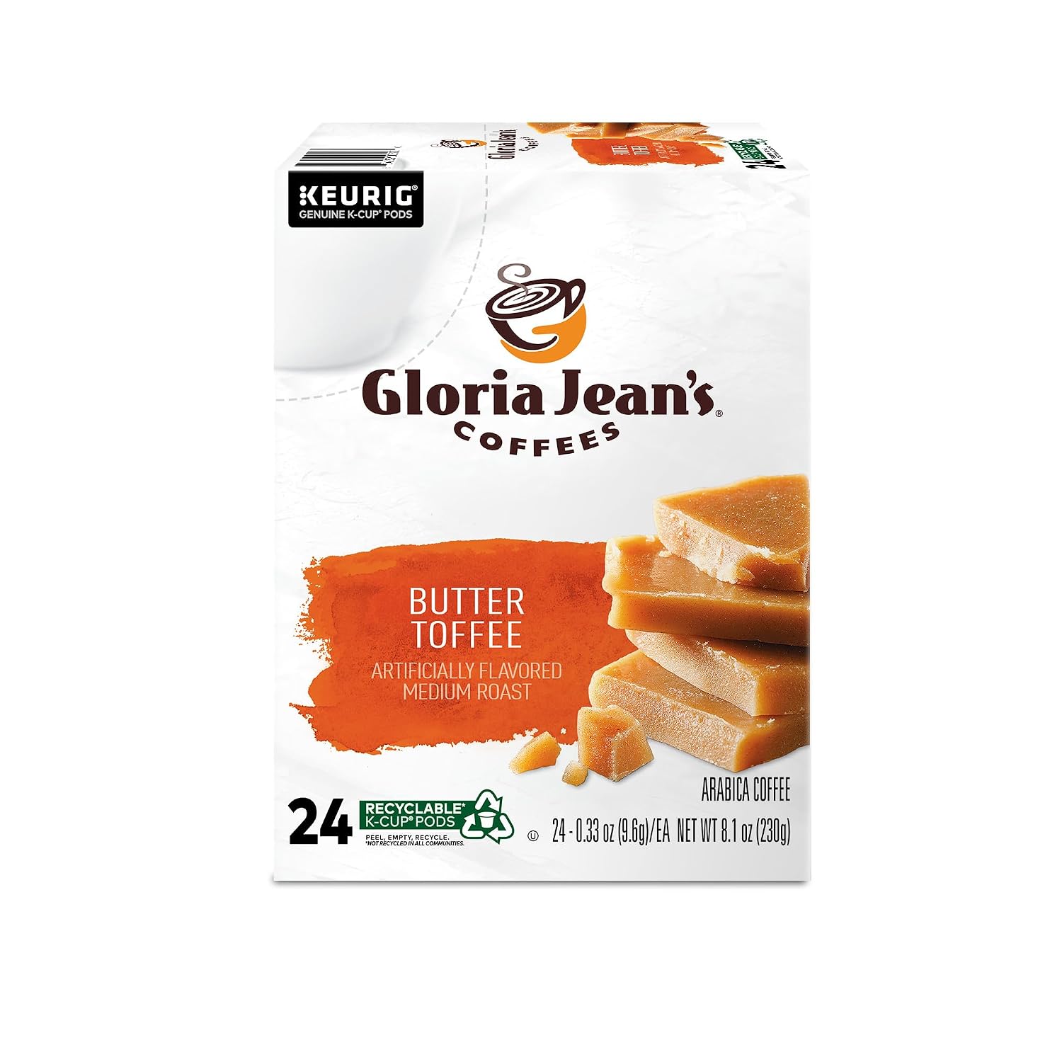Gloria Jean's Coffees Butter Toffee, Single-Serve Keurig K-Cup Pods, Flavored Medium Roast Coffee, 96 Count