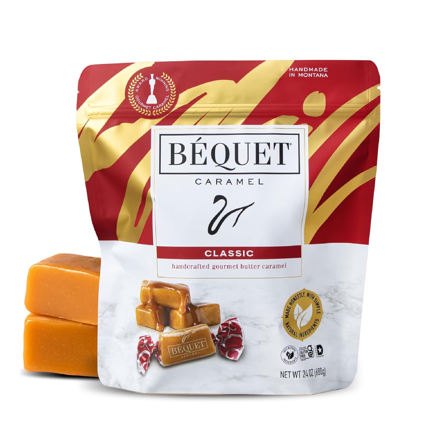 Béquet Classic Caramels - Soft Gourmet Candy - 24oz Resealable Pouch