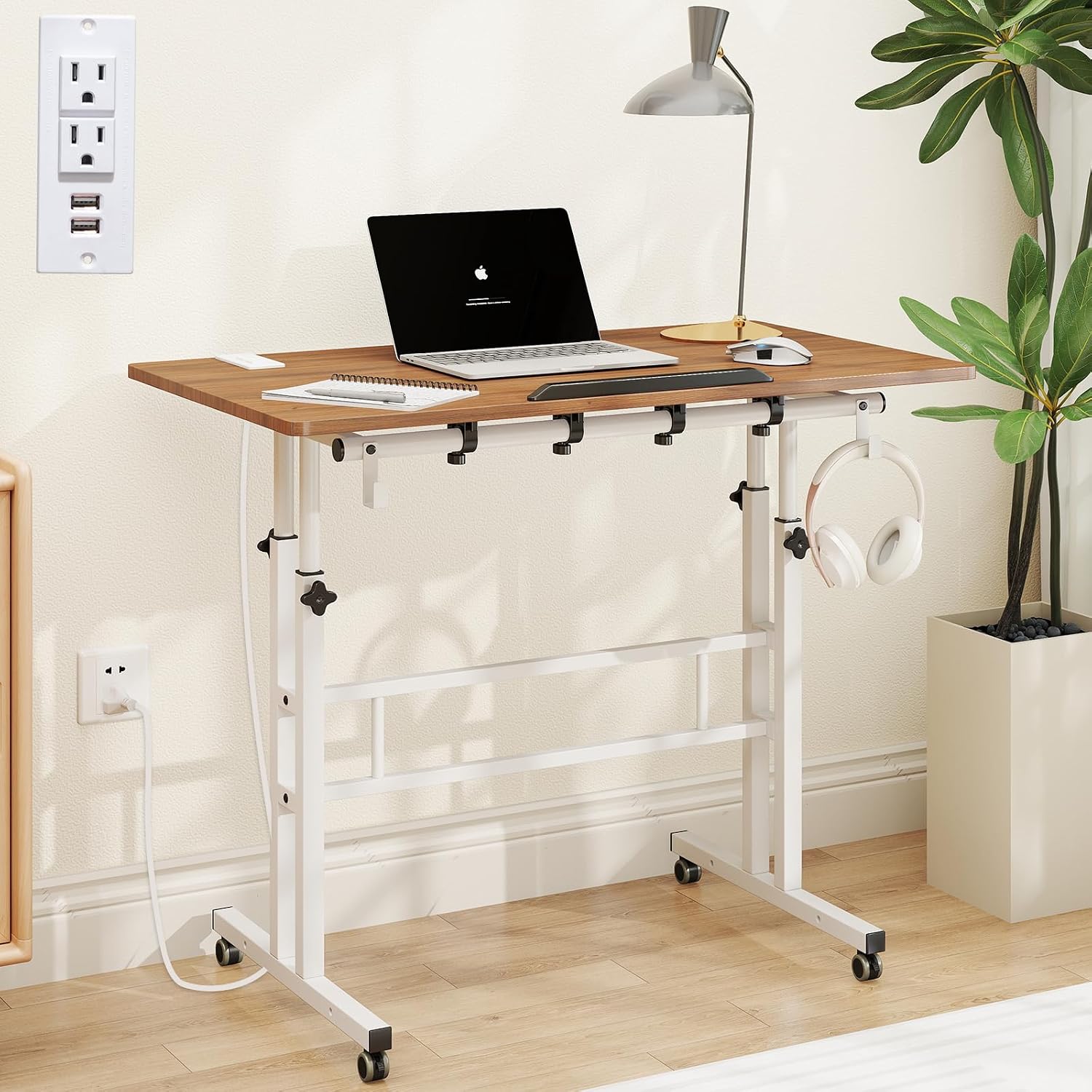 SIDUCAL Mobile Standing Desk, Portable Stand Up, Small Adjustable Converter with Wheels Home Office Workstation, Rolling Desk Laptop Cart for Standing or Sitting, Black