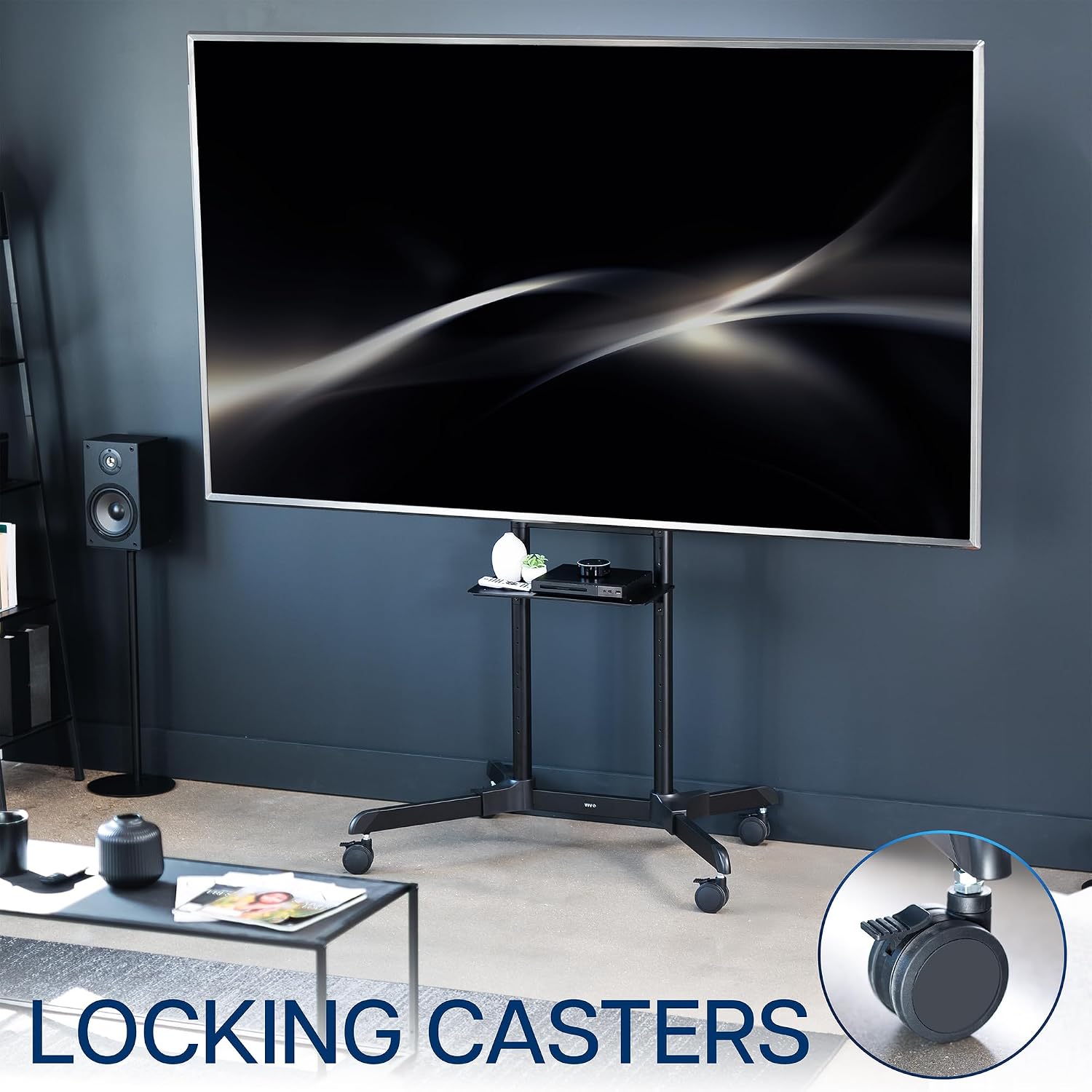VIVO Mobile TV Cart for 32 to 83 inch Screens up to 110 lbs, LCD LED OLED 4K Smart Flat and Curved Panels, Rolling Stand with Laptop DVD Shelf, Locking Wheels, Max VESA 600x400, Black, STAND-TV03E