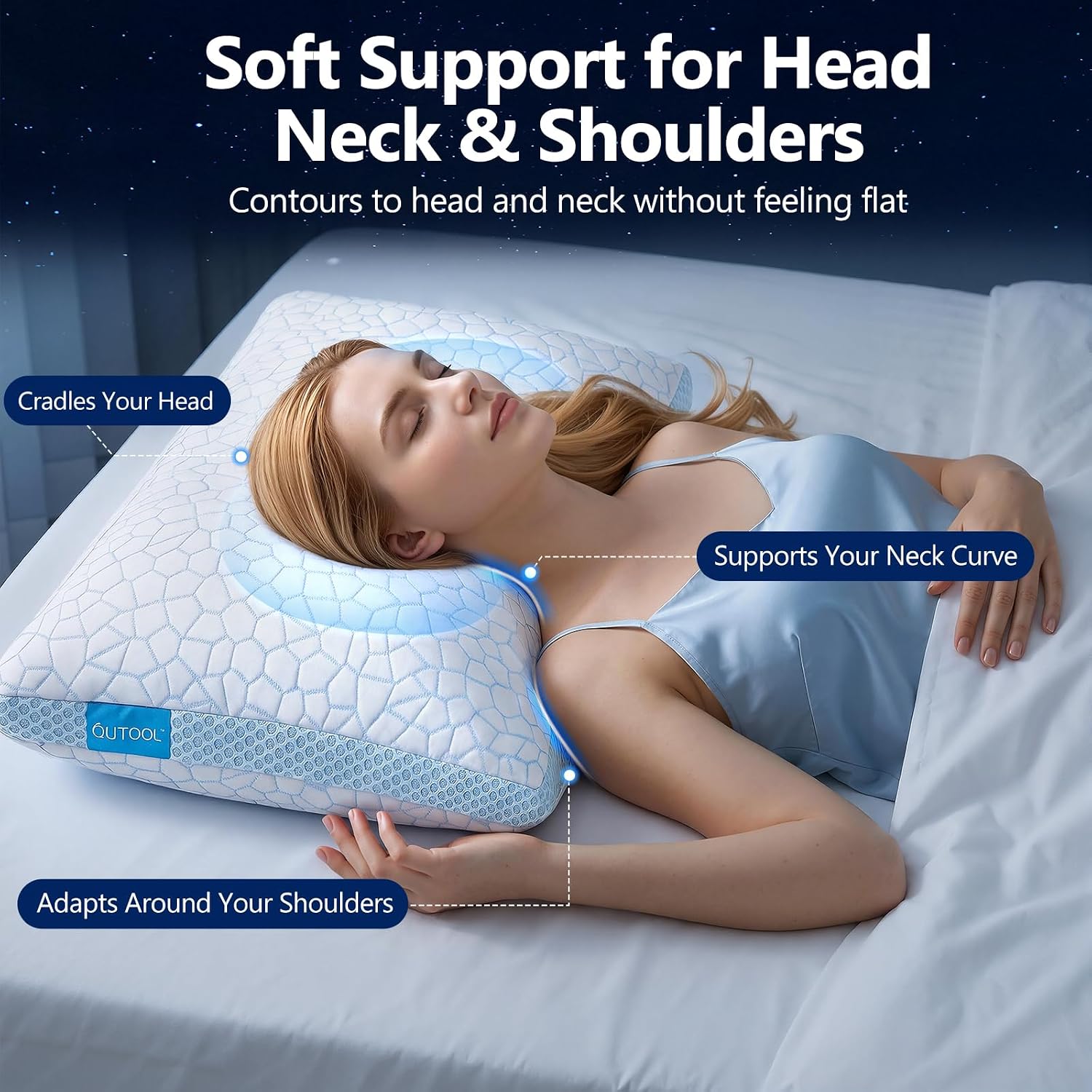 QUTOOL Cooling Pillow for Sleeping, CertiPUR-US Shredded Memory Foam Queen Pillows Set of 2, Cool Pillow for Hot Sleepers Adjustable Firm Pillow for Side, Back, Stomach Sleepers Soft Yet Support,White