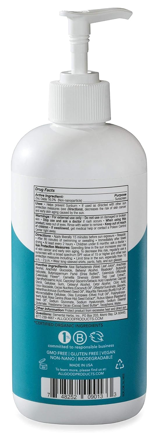 All Good Sunscreen - Sport Mineral Sunscreen Lotion, Reef Friendly, SPF 30+ for Face & Body, Water & Sweat Resistant (3 oz)