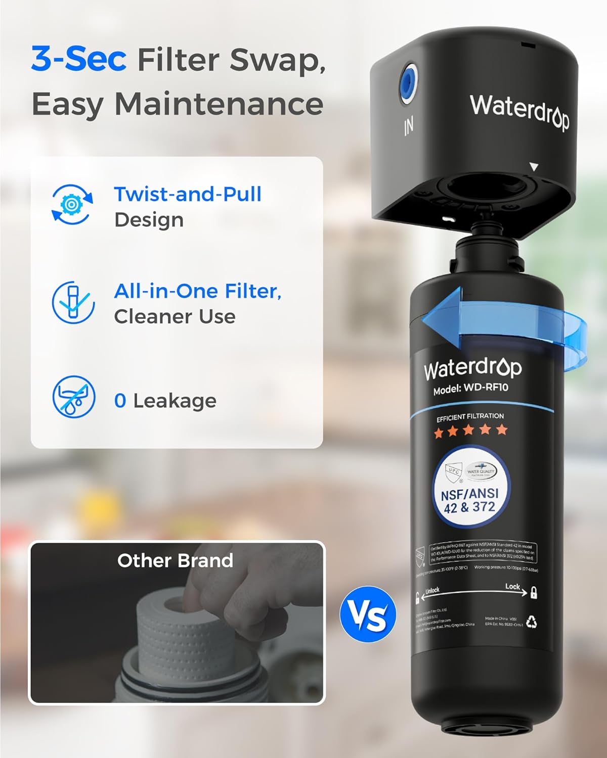 Waterdrop 10UB Under Sink Water Filter System with Dedicated Faucet