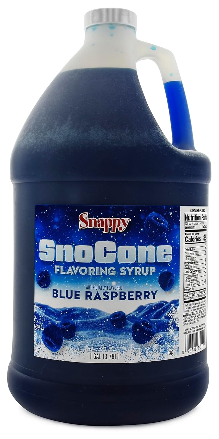 Snappy Blue Raspberry Sno Cone Syrup, 1 Gallon 4 Pack, Ready to Use for Snow Cone Machines and Shaved Ice