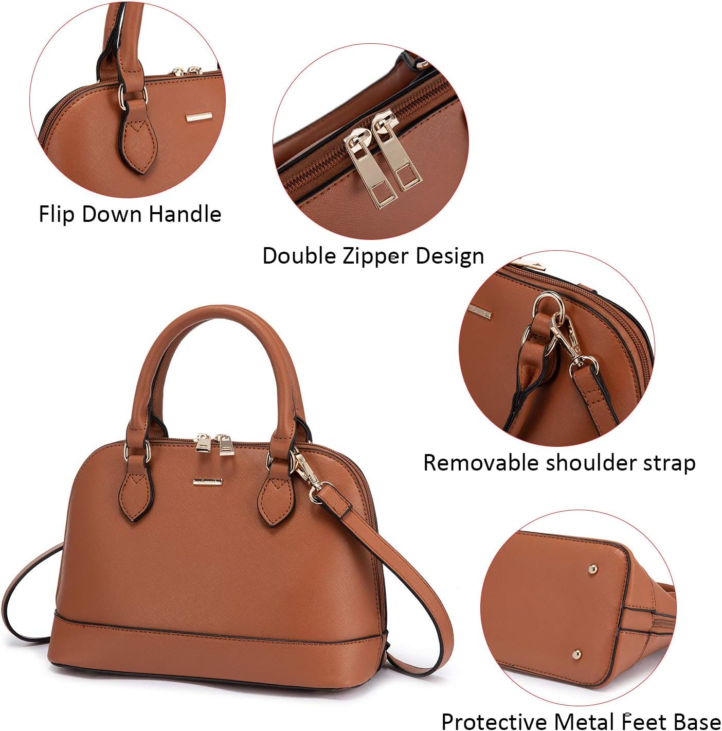 LOVEVOOK Purse for Women, Crossbody Dome Satchel Handbag with Double Zip