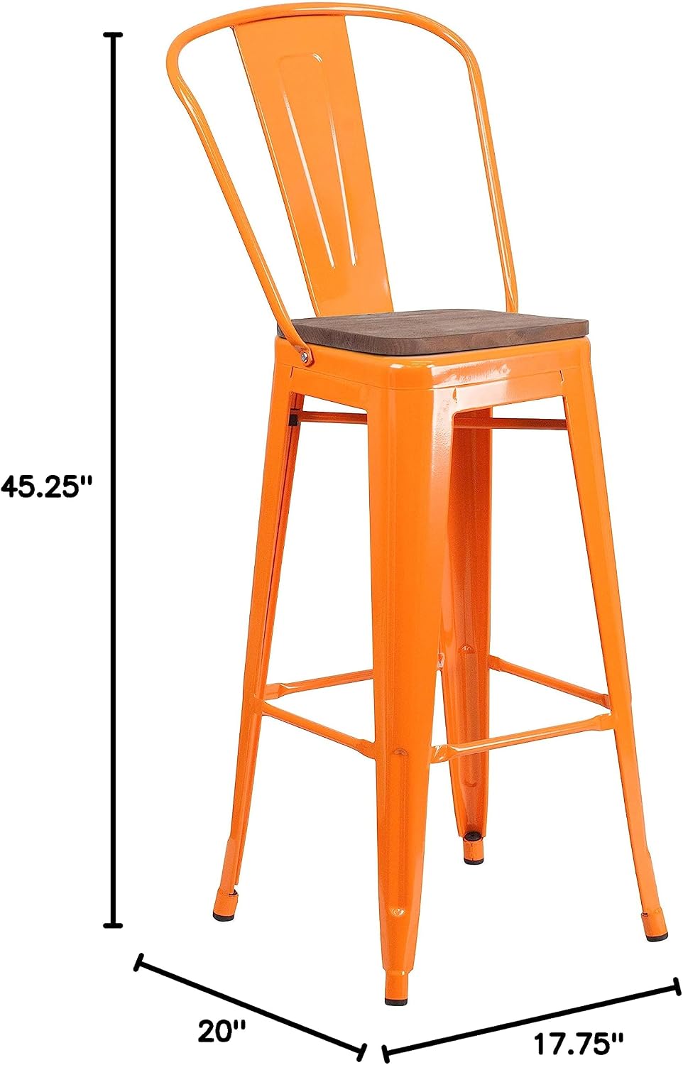 Flash Furniture 30 in Metal Barstool with Back, Blue | Commercial Grade, Removable Back, Indoor/Outdoor Use