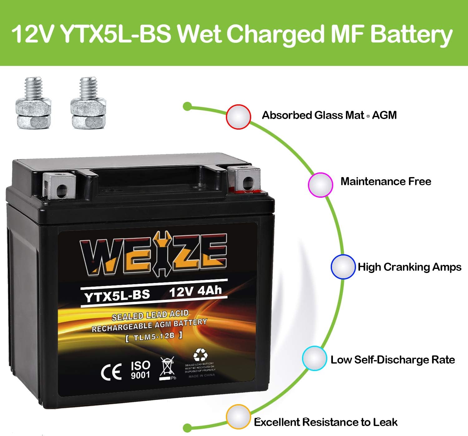 Weize YTX14 BS ATV Battery High Performance - Maintenance Free - Sealed AGM YTX14-BS Motorcycle Battery compatible with Honda Suzuki Kawasaki Yamaha scooter snowmobile