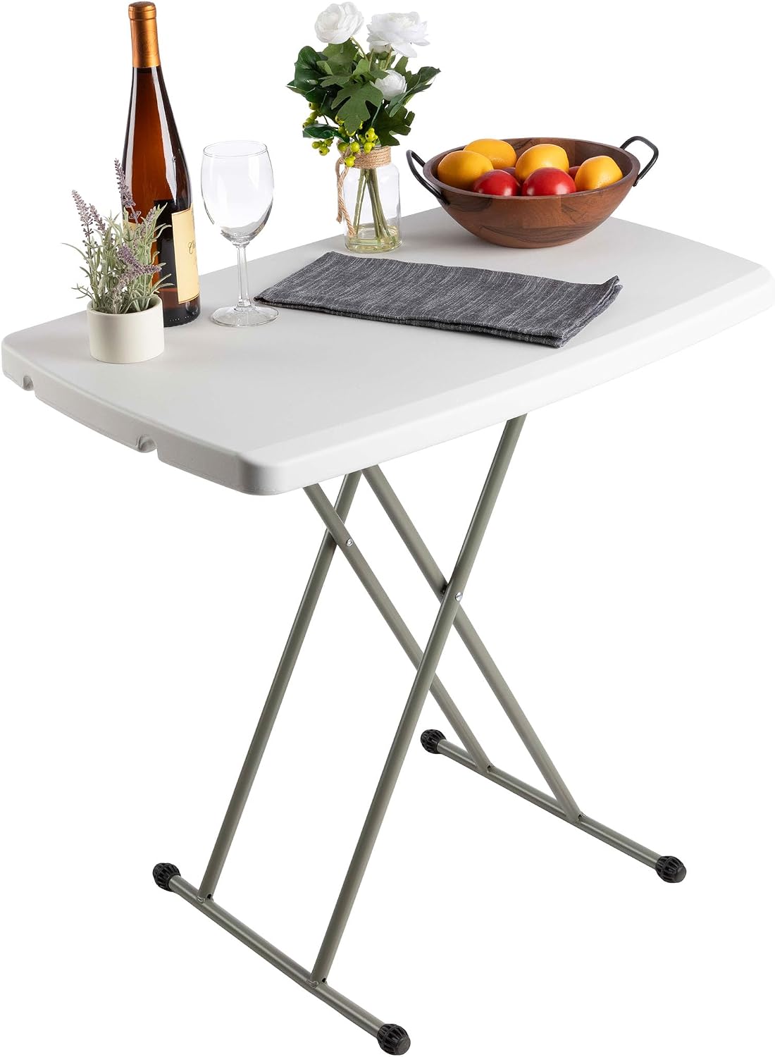 Lavish Home Small Adjustable Folding TV Tray Table, White, 19”H-24”H-28”H | Indoor and Outdoor Portable Lightweight Table, Plastic Snack Table, Small Desk for Laptop, Cards, Camping, Crafting, Party